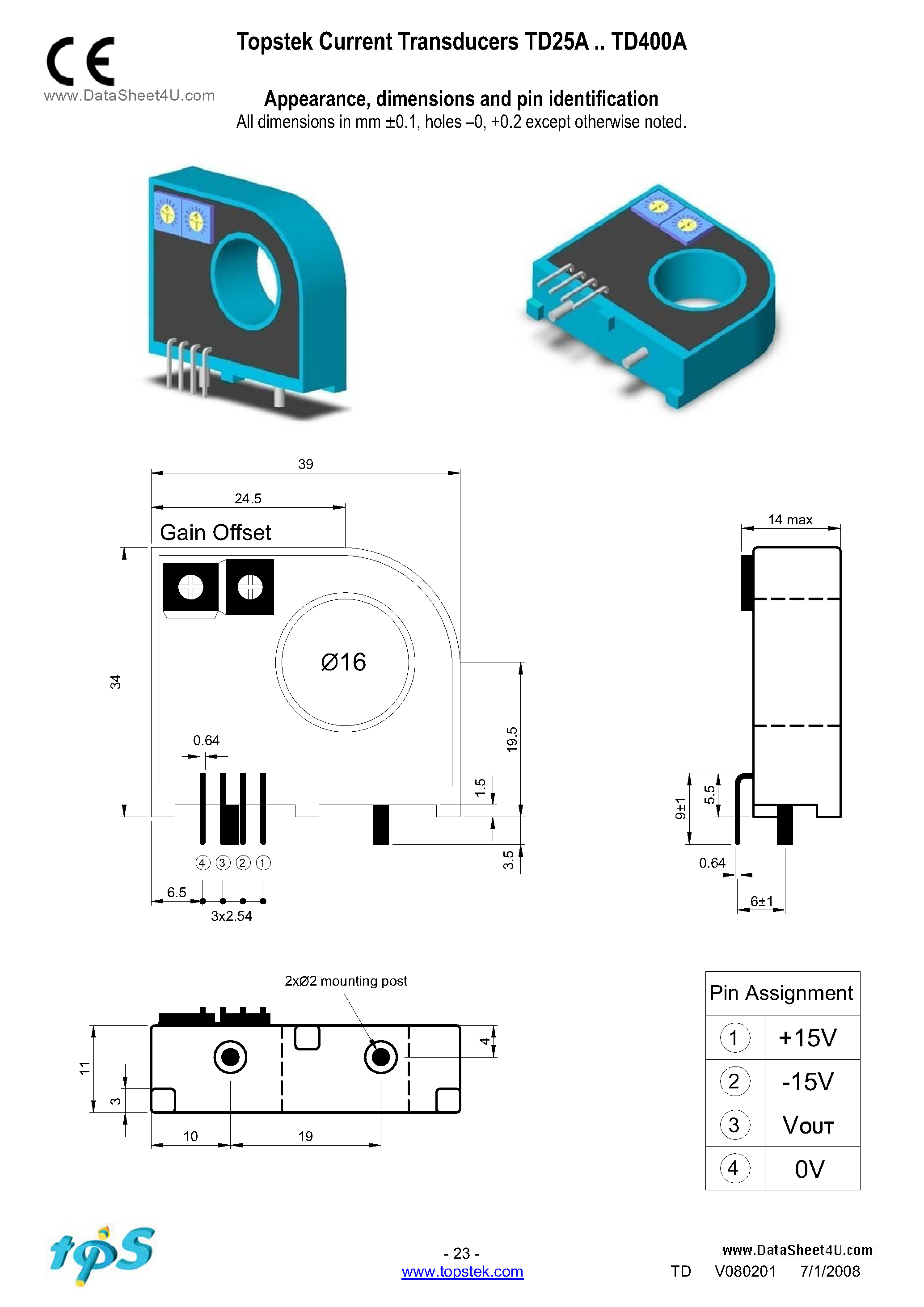 Datasheet TD125A page 2 Datasheet TD125A - Topstek Current Transducers page 2