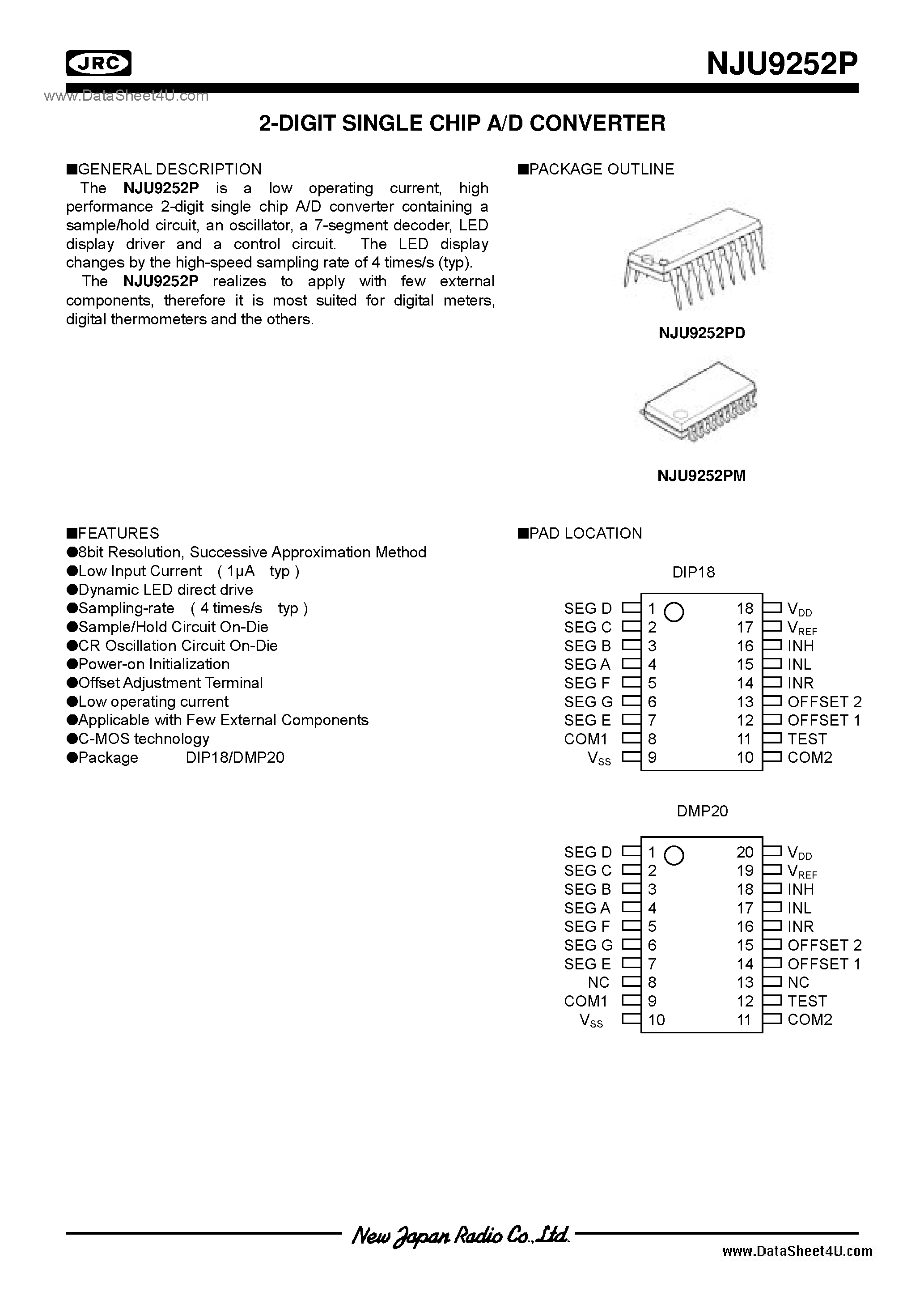 Даташит NJU9252P - A/D Converters / DIP18 / DMP20 страница 1