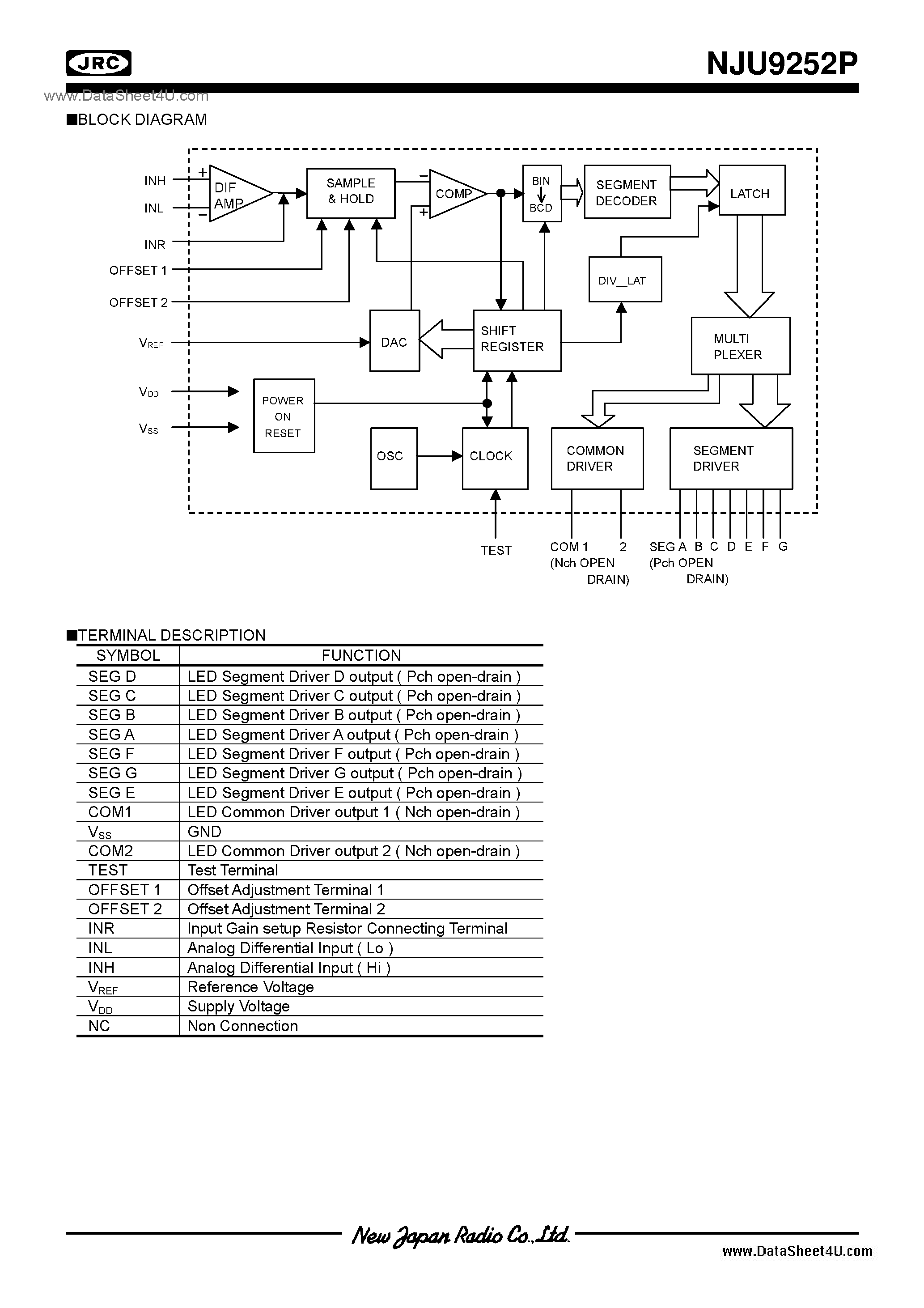 Даташит NJU9252P - A/D Converters / DIP18 / DMP20 страница 2