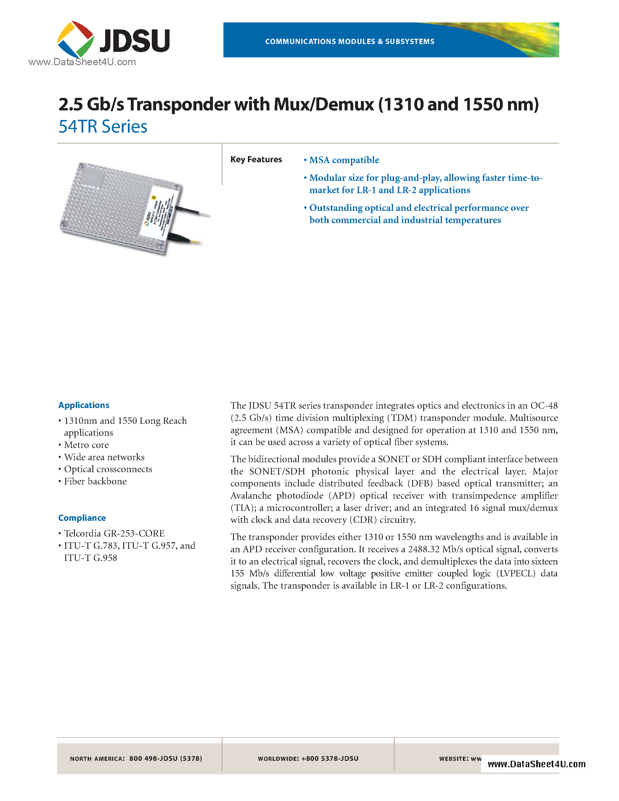 Datasheet 54TR - 2.5 Gb/s Transponder page 1