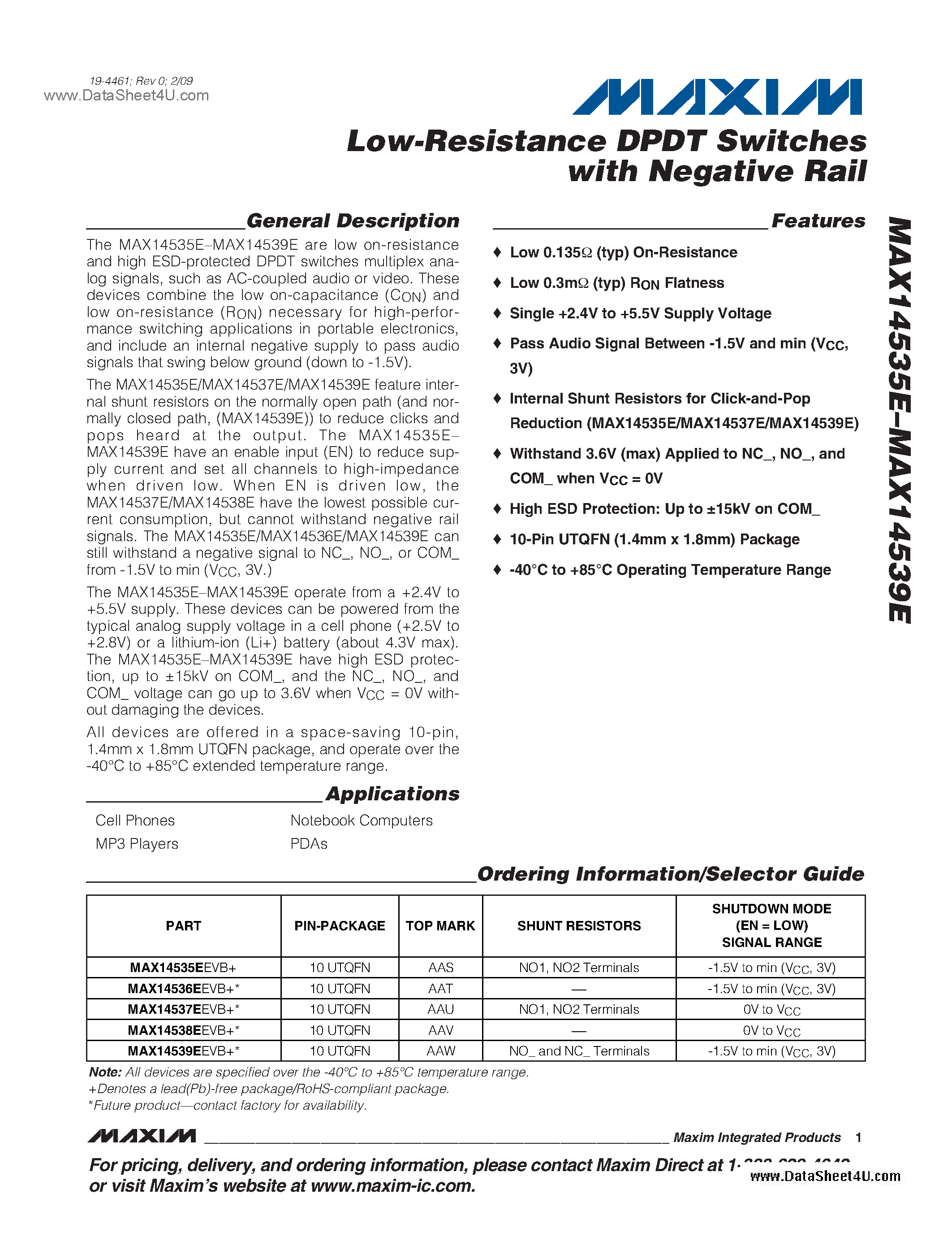 Datasheet MAX14535E - (MAX14535E - MAX14539E) DOCSIS 3.0 Upstream Amplifier page 1
