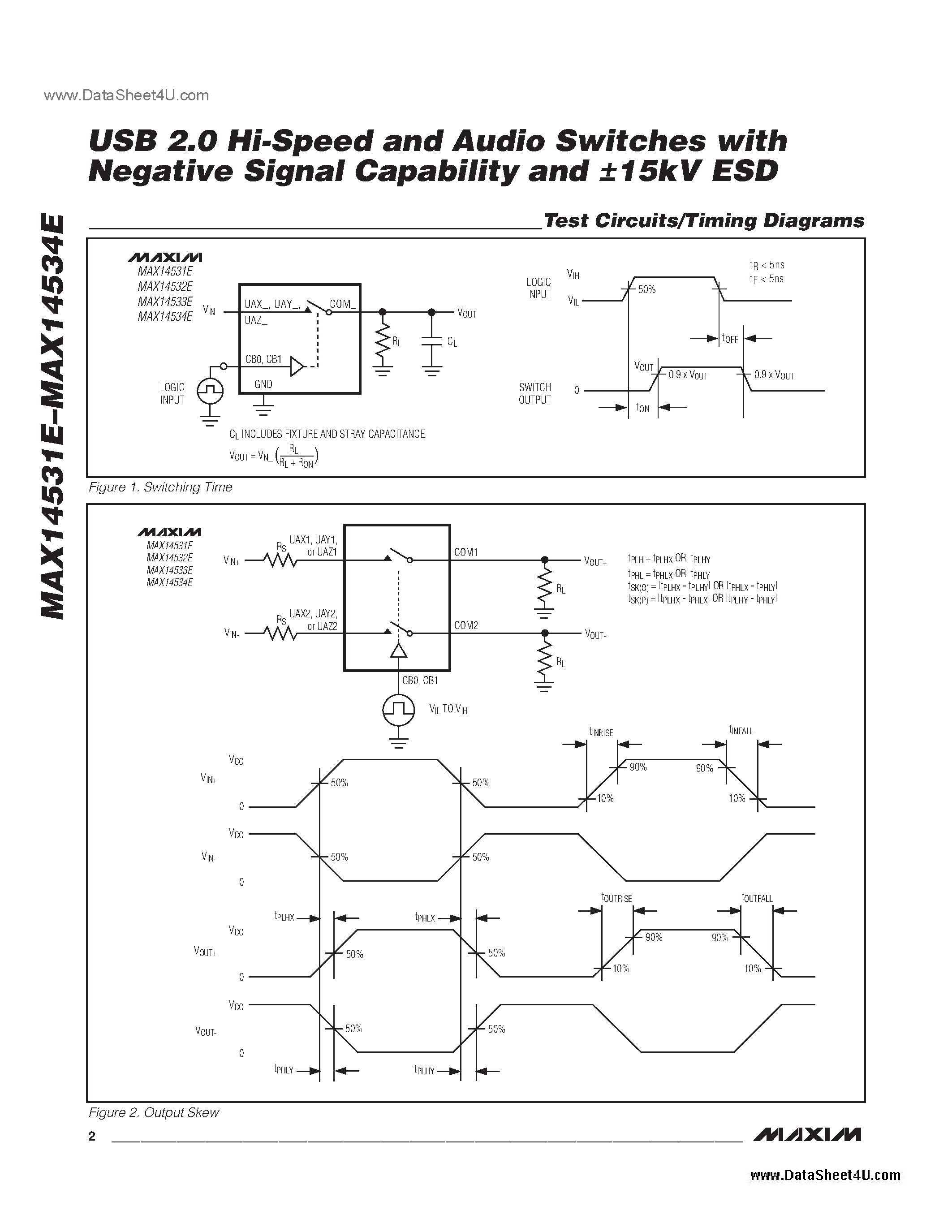 Datasheet MAX14531E - (MAX14531E - MAX14534E) USB 2.0 Hi-Speed And Audio Switches page 2