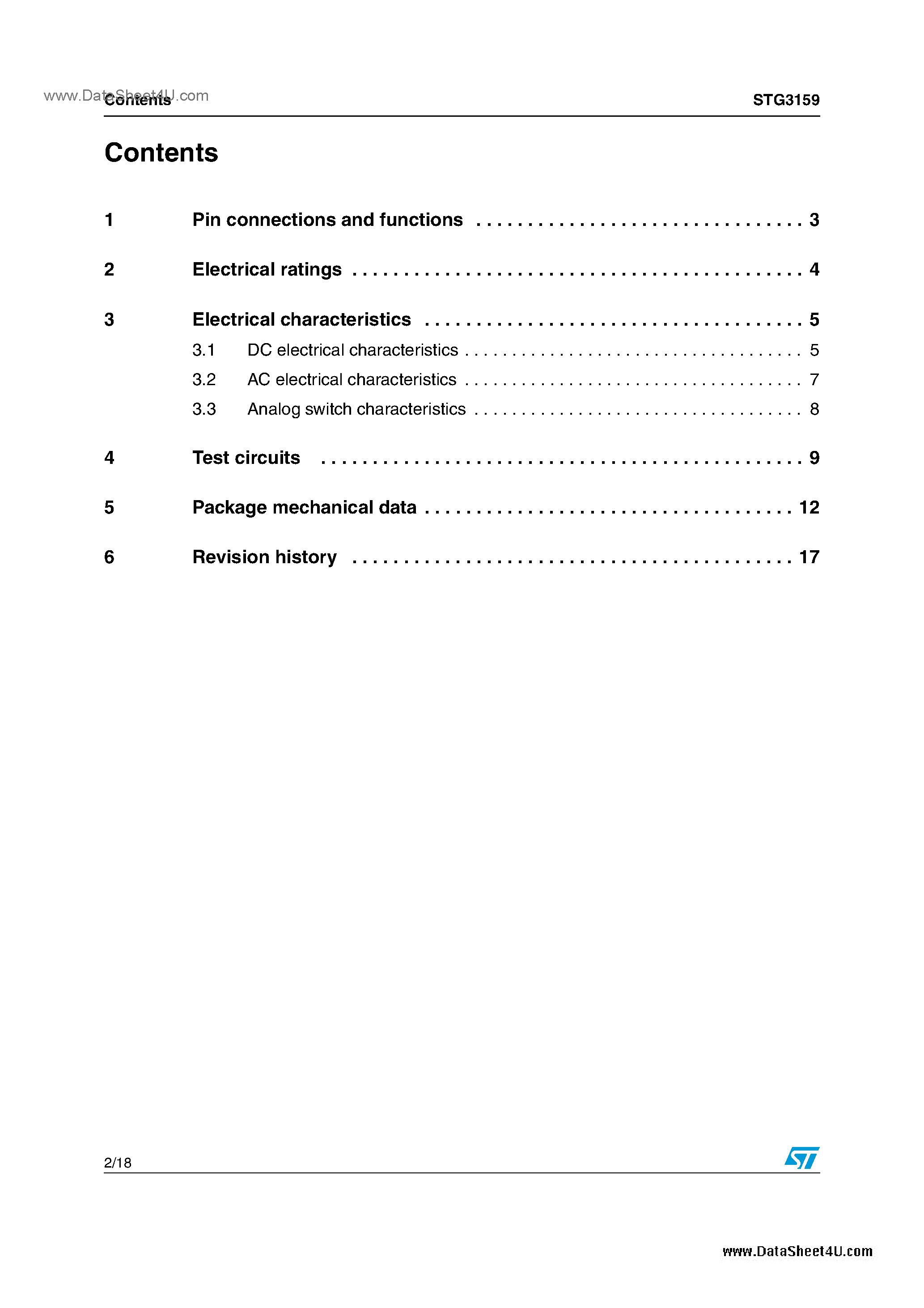 Datasheet STG3159 page 2 Datasheet STG3159 - single SPDT switch page 2