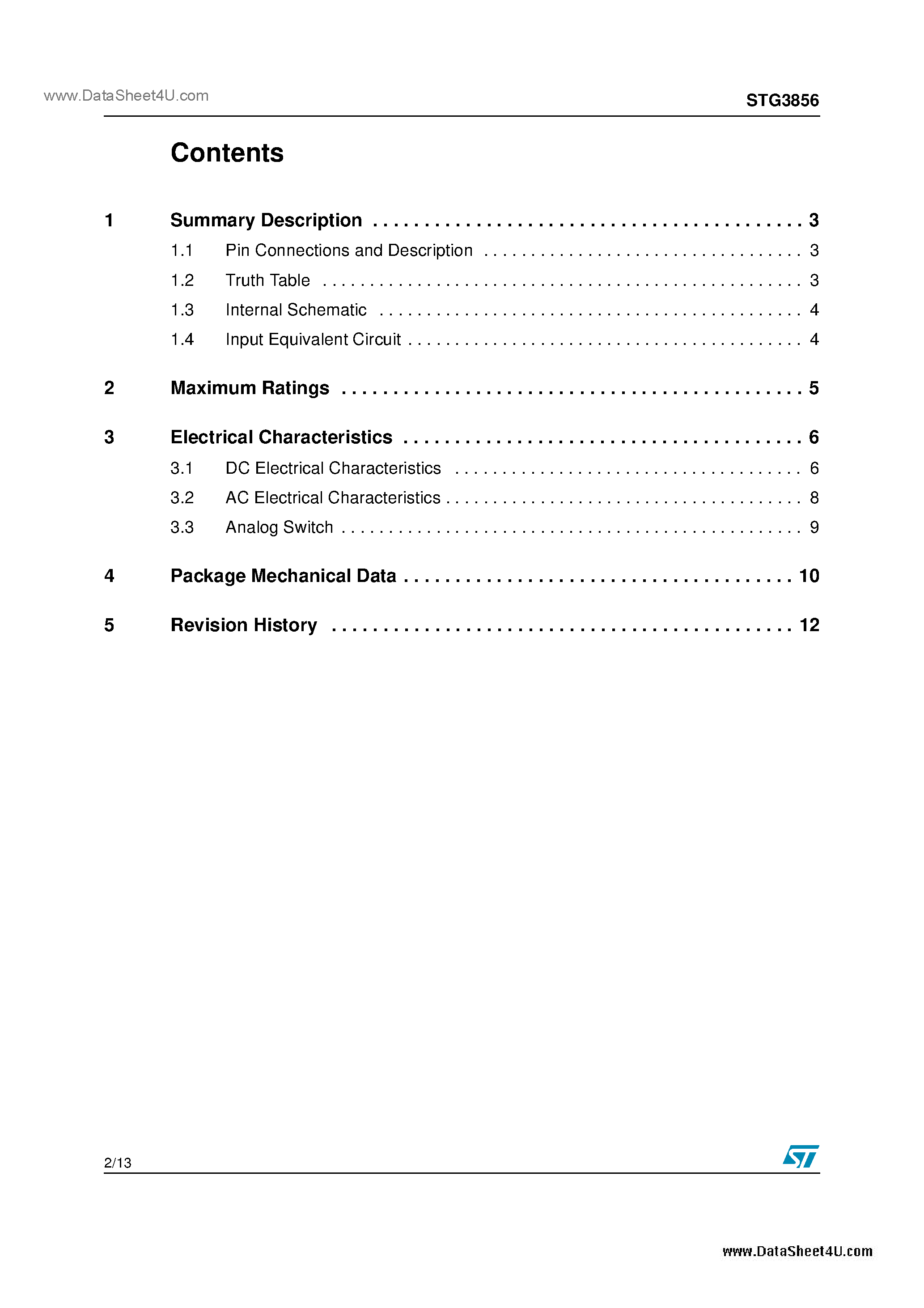 Datasheet STG3856 - Dual SP3T Switch page 2