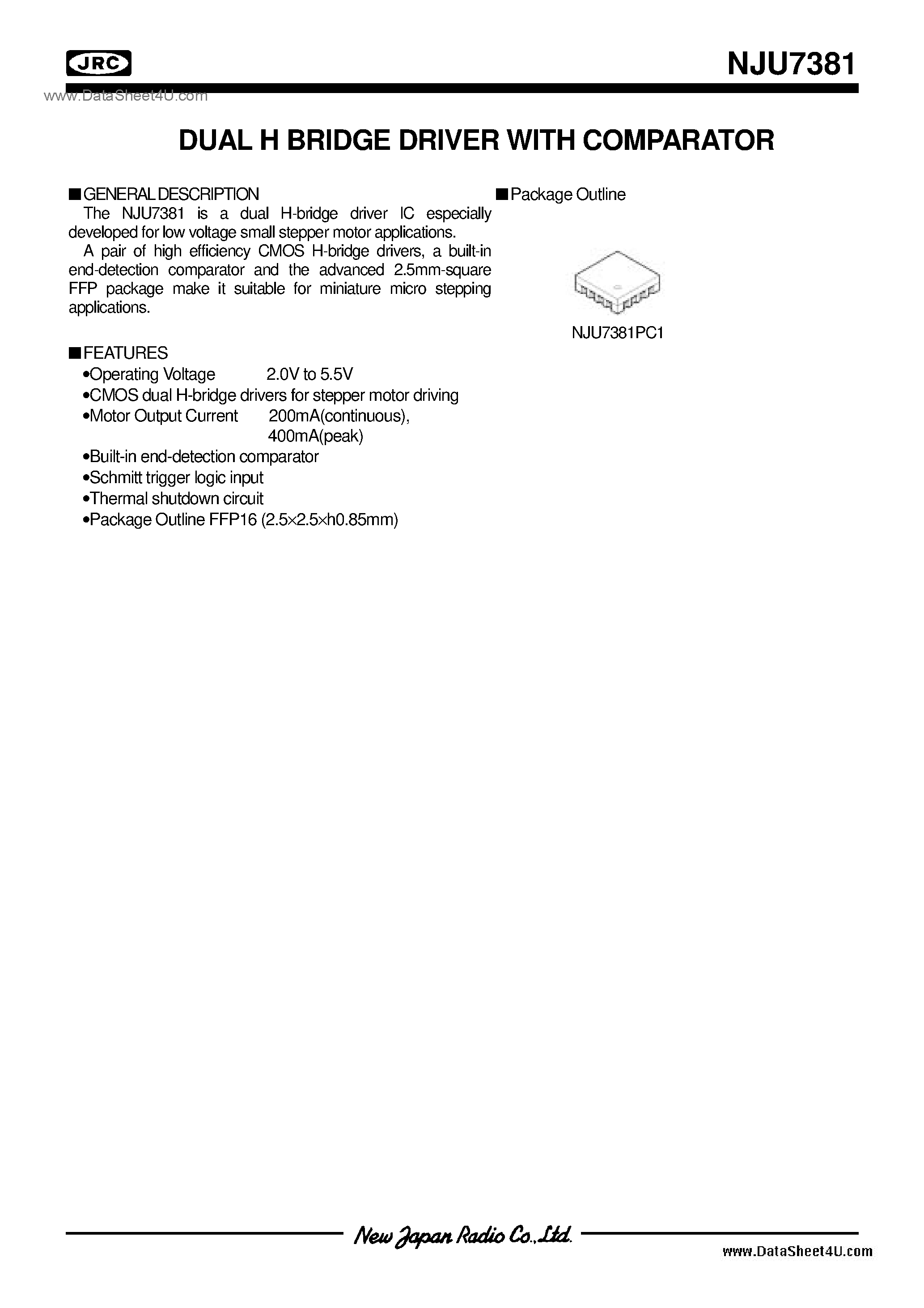 Datasheet NJU7381 - Stepper Motor / FFP16-C1 page 1