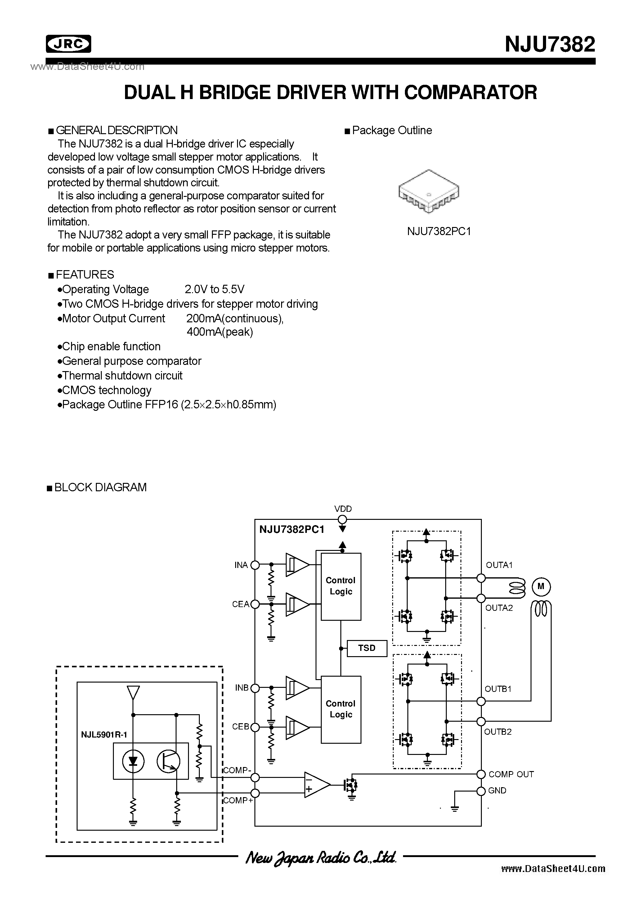 Datasheet NJU7382 - Stepper Motor / FFP16-C1 page 1