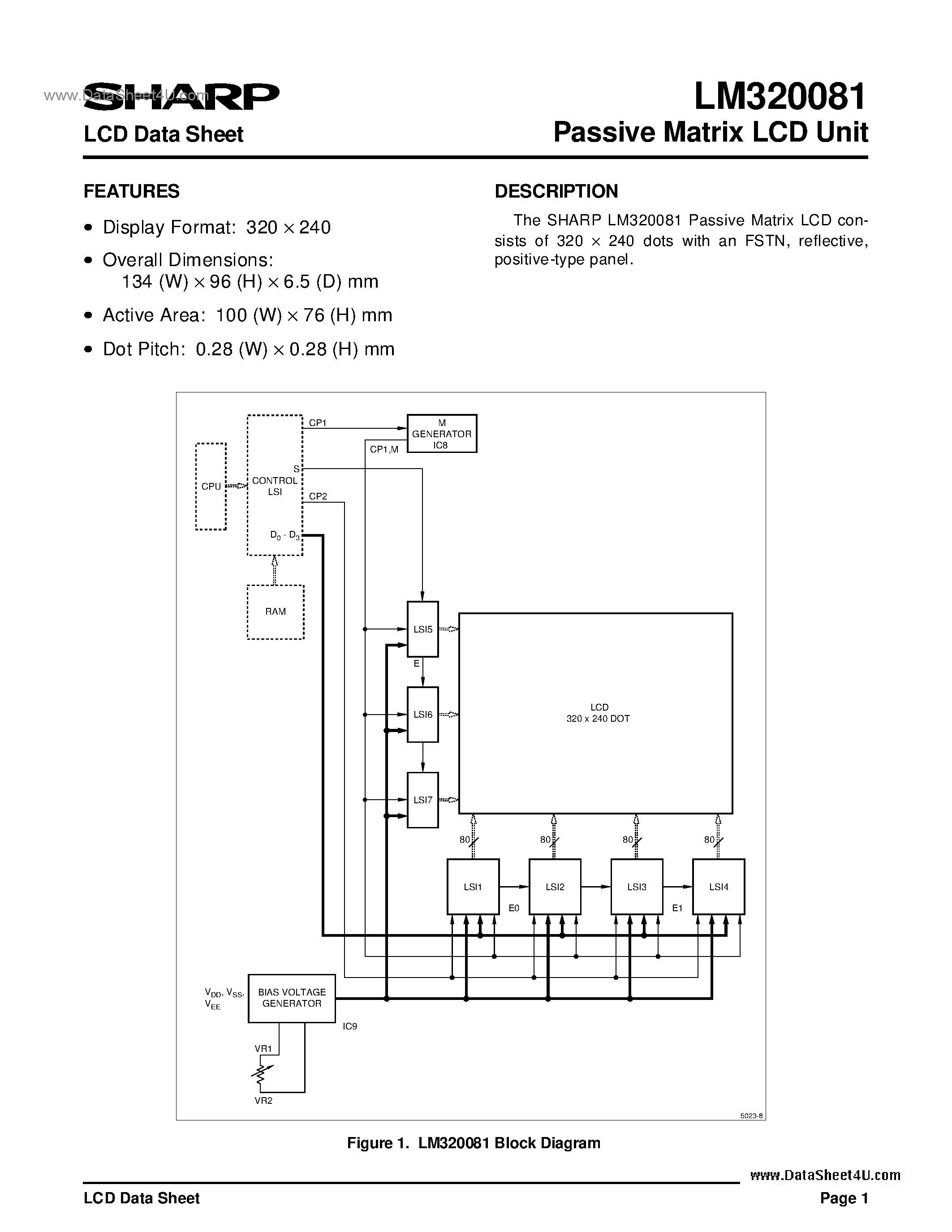 Datasheet LM320081 page 1 Datasheet LM320081 - Passive Matric LCD Unit page 1