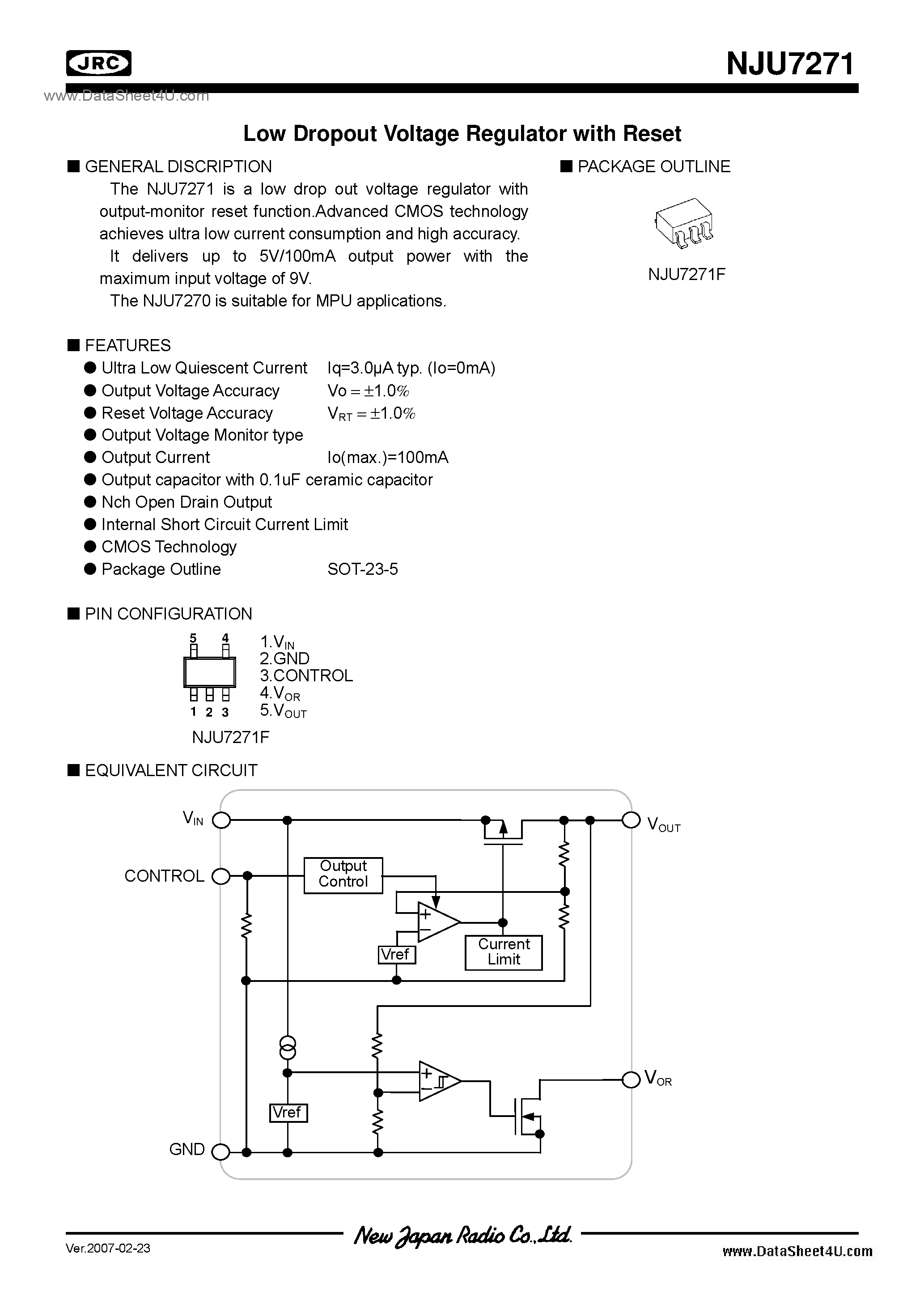 Datasheet NJU7271 - 1.8 ~ 5.0* / SOT-23(MTP5) page 1