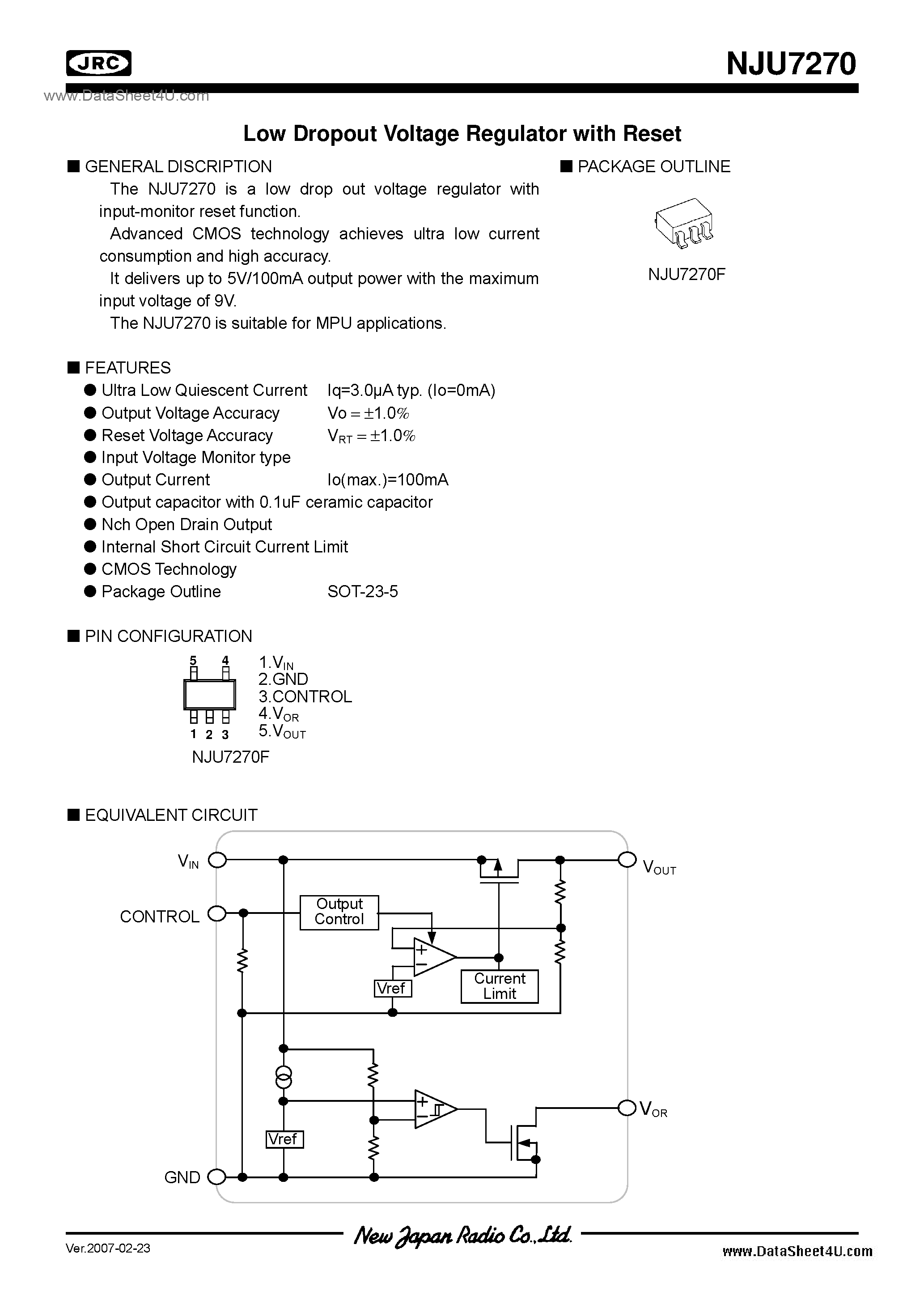 Datasheet NJU7270 - 1.5 ~ 5.0* / SOT-23(MTP5) page 1
