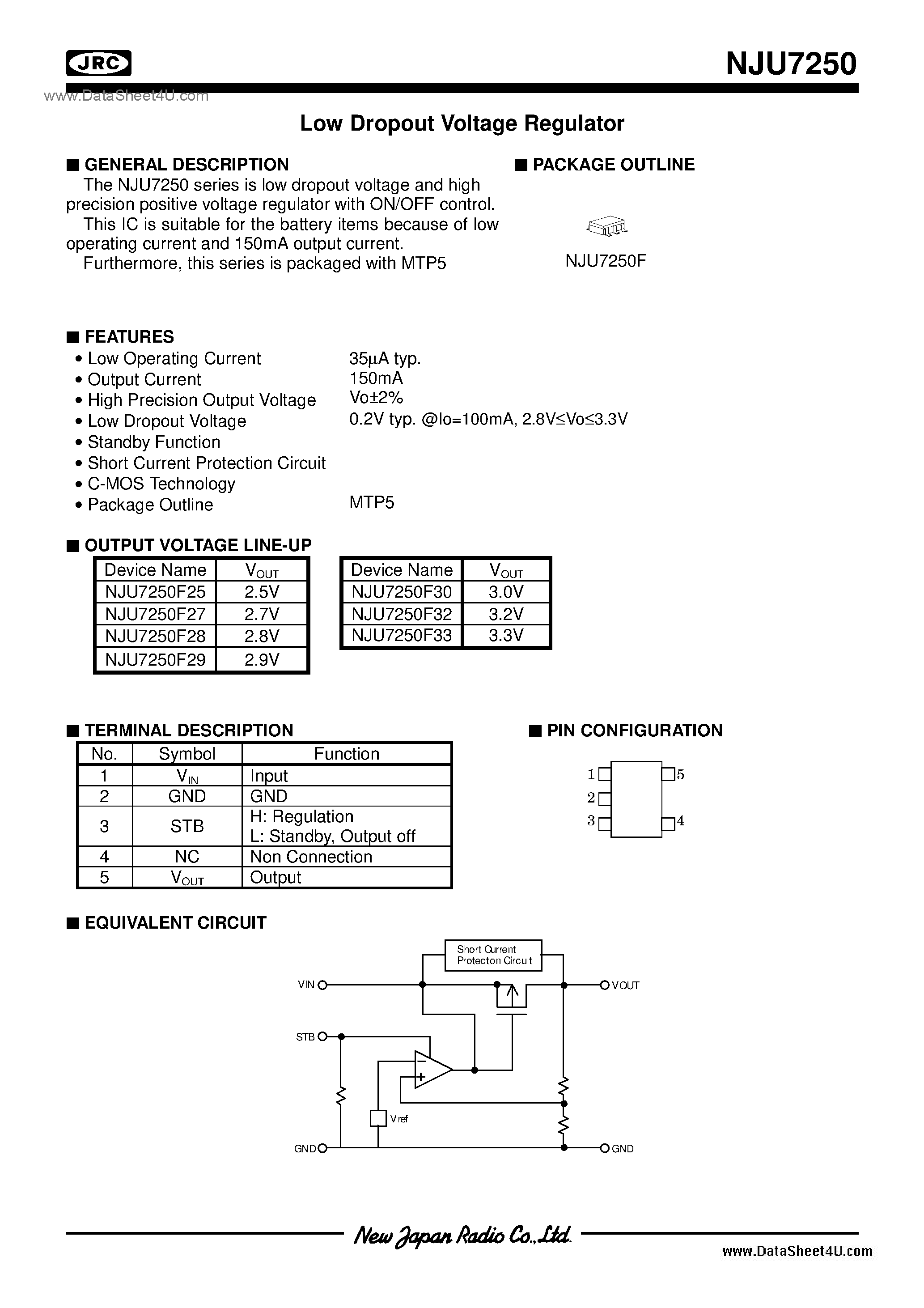Datasheet NJU7250 - 2.5 ~ 3.3 / SOT-23(MTP5) page 1