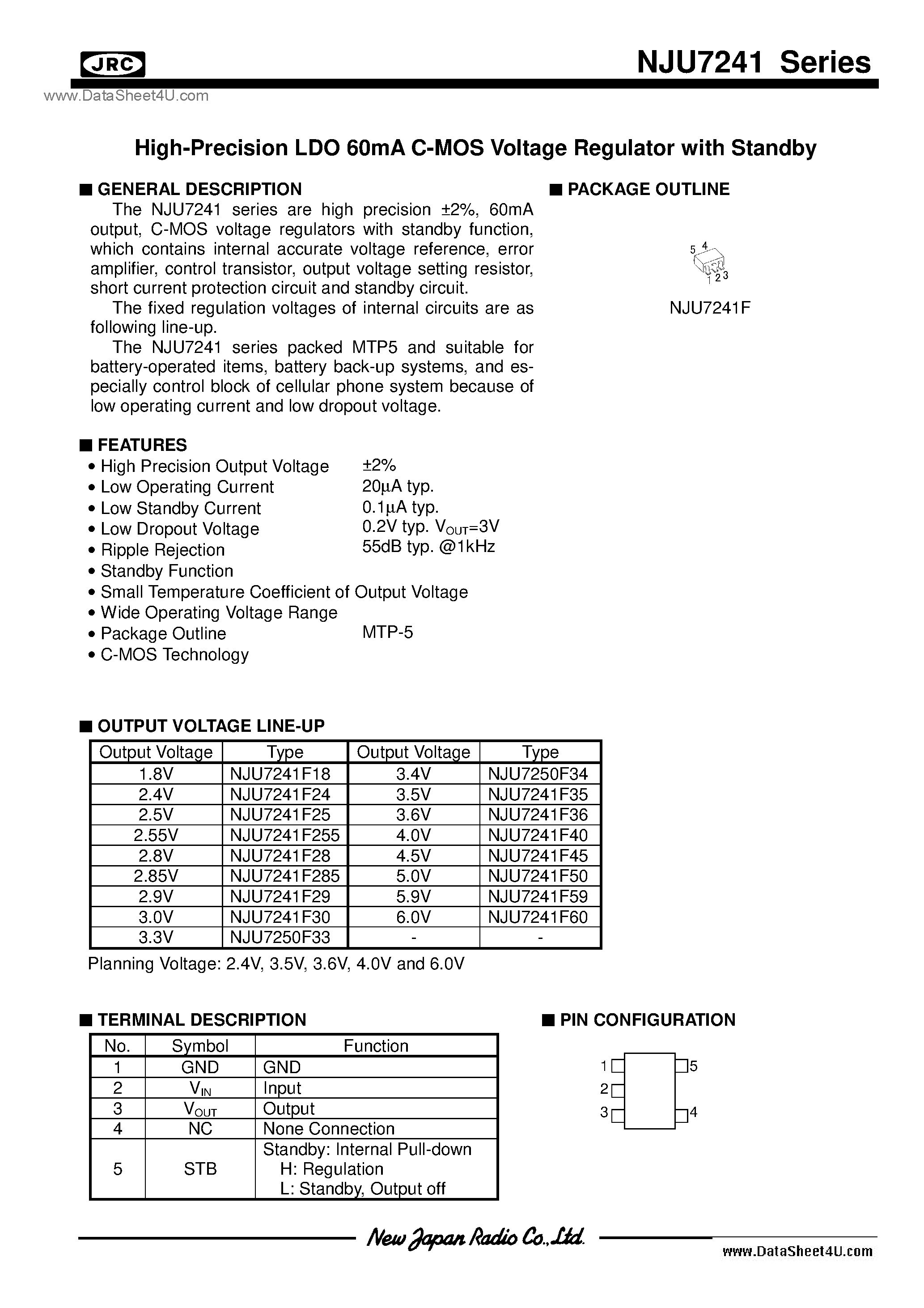 Datasheet NJU7241 - 1.8 ~ 6.0 / SOT-23(MTP5) page 1