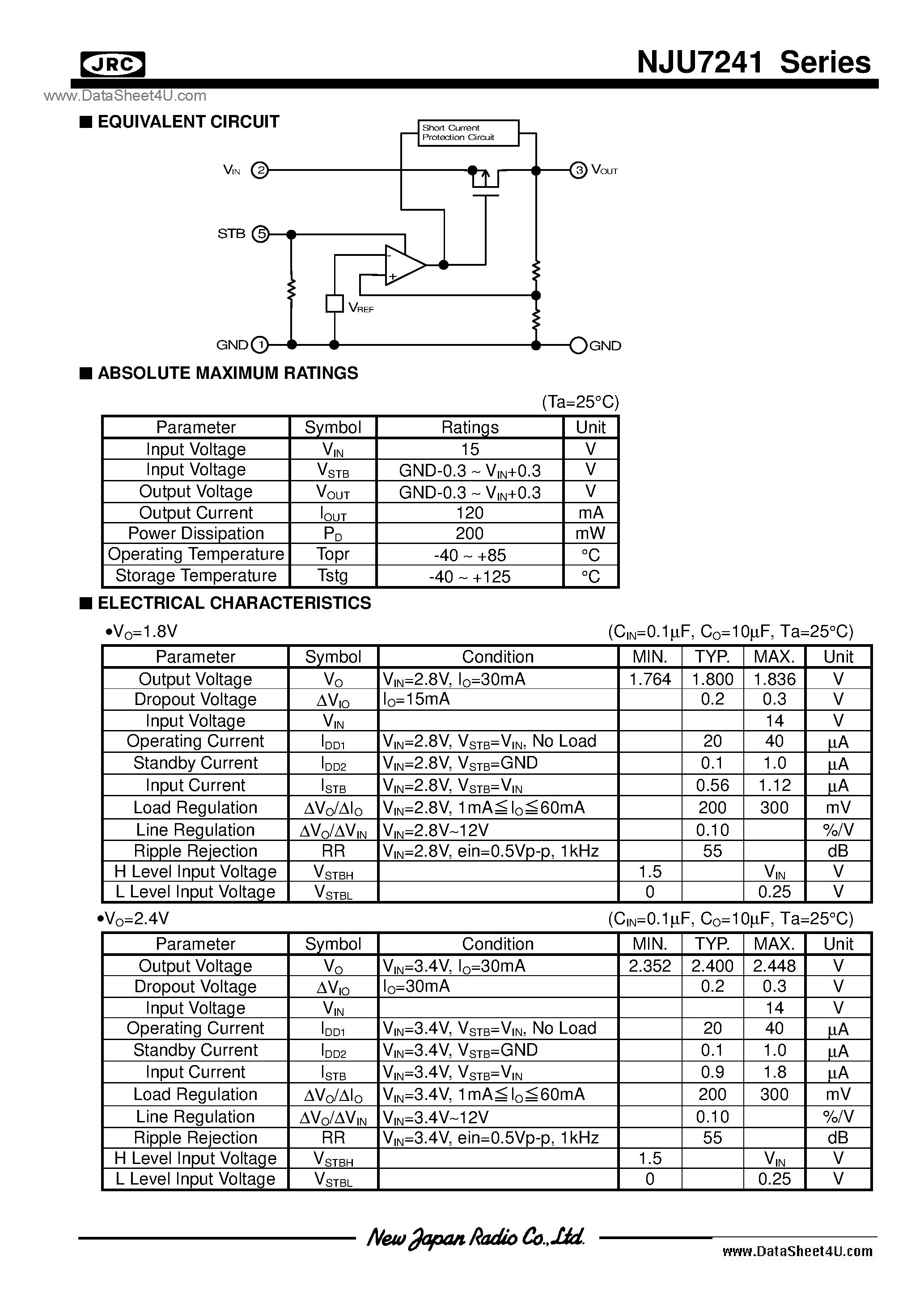 Datasheet NJU7241 - 1.8 ~ 6.0 / SOT-23(MTP5) page 2