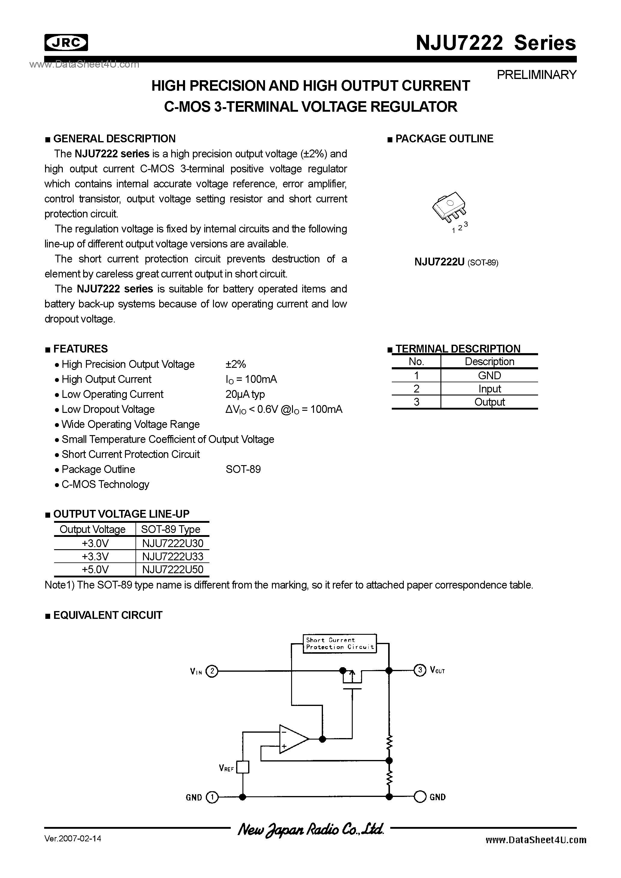 Datasheet NJU7222 - 3.0 page 1