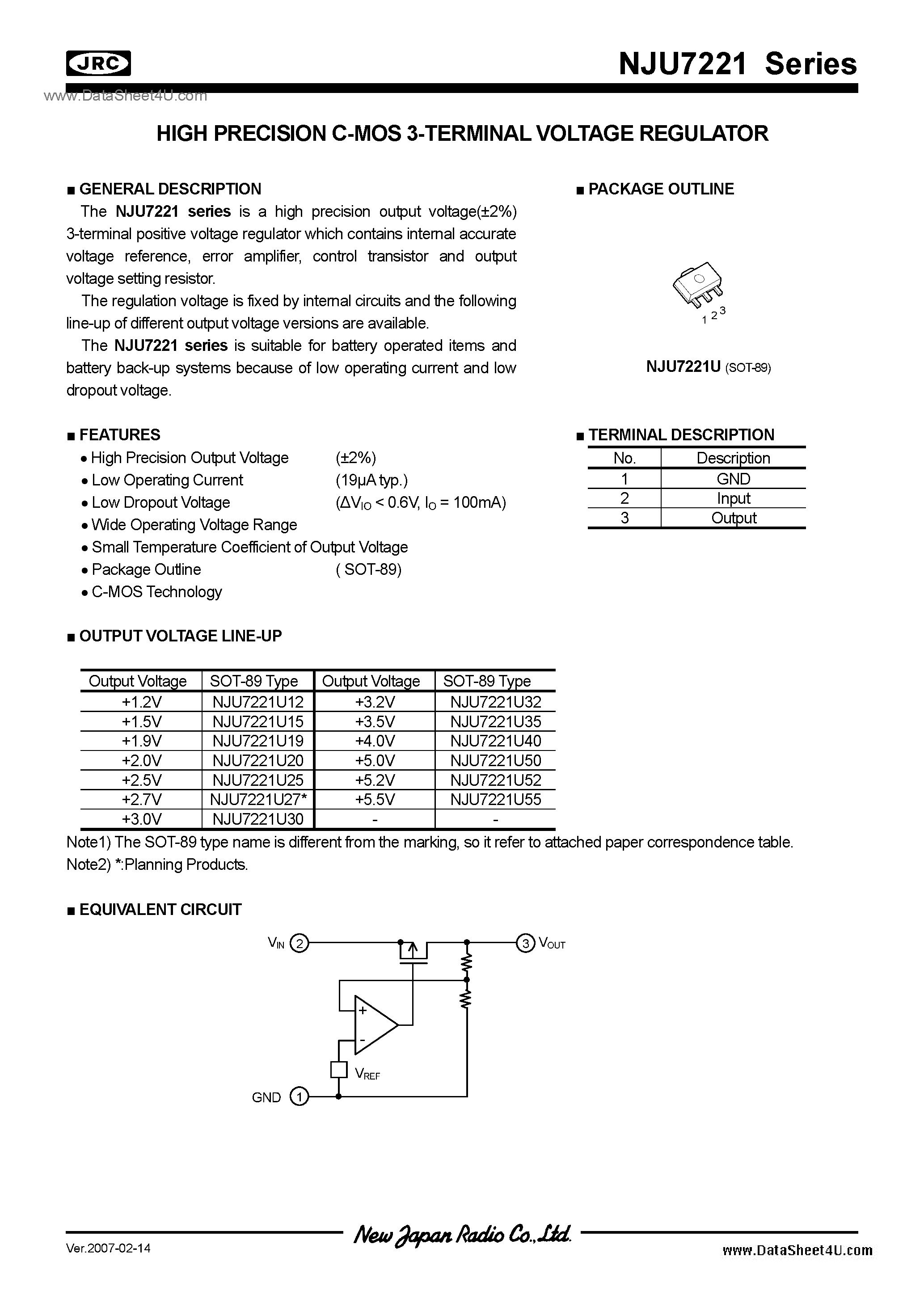 Datasheet NJU7221 - 1.2 page 1