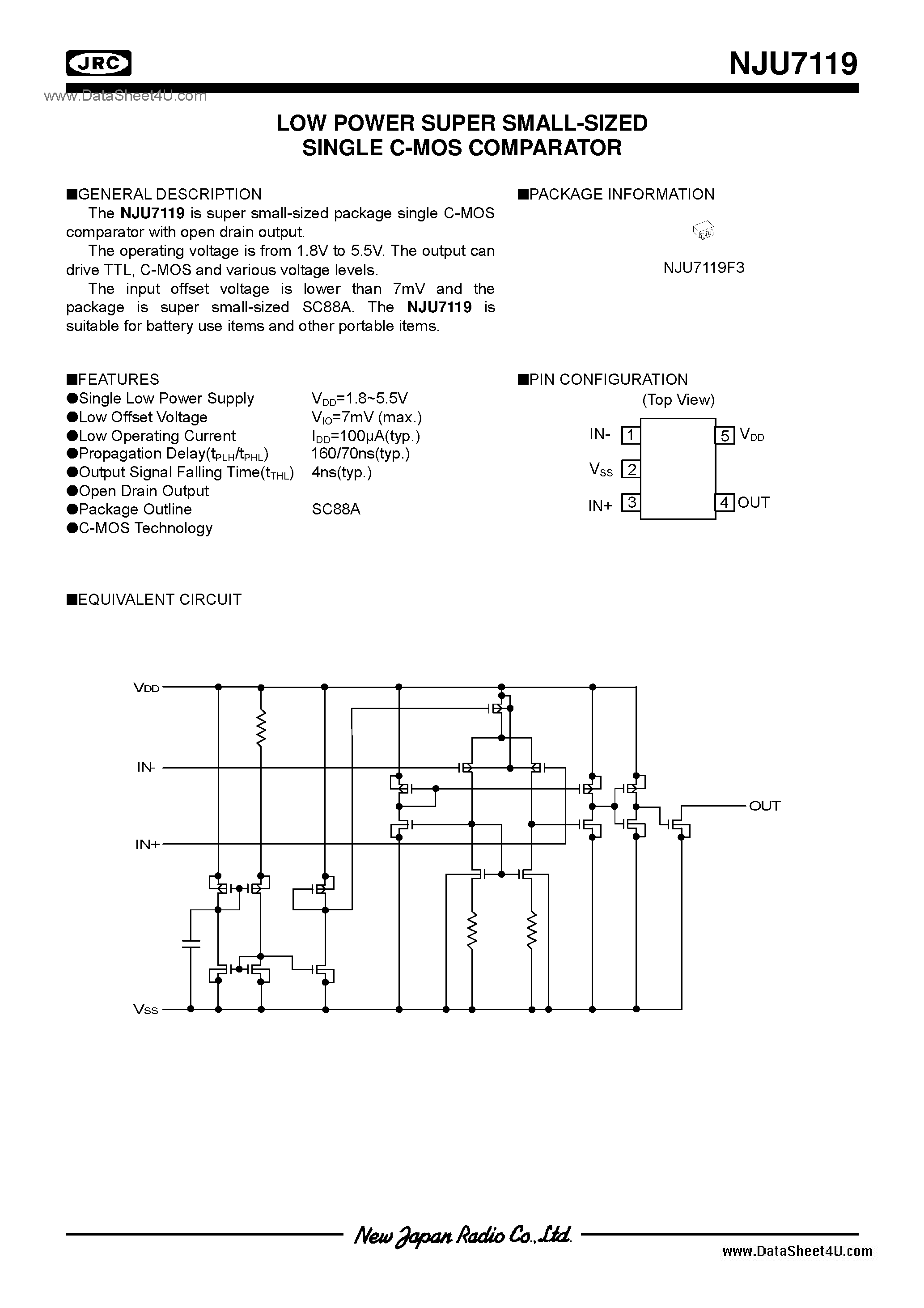 Datasheet NJU7119 page 1 Datasheet NJU7119 - C-MOS / SC88A page 1