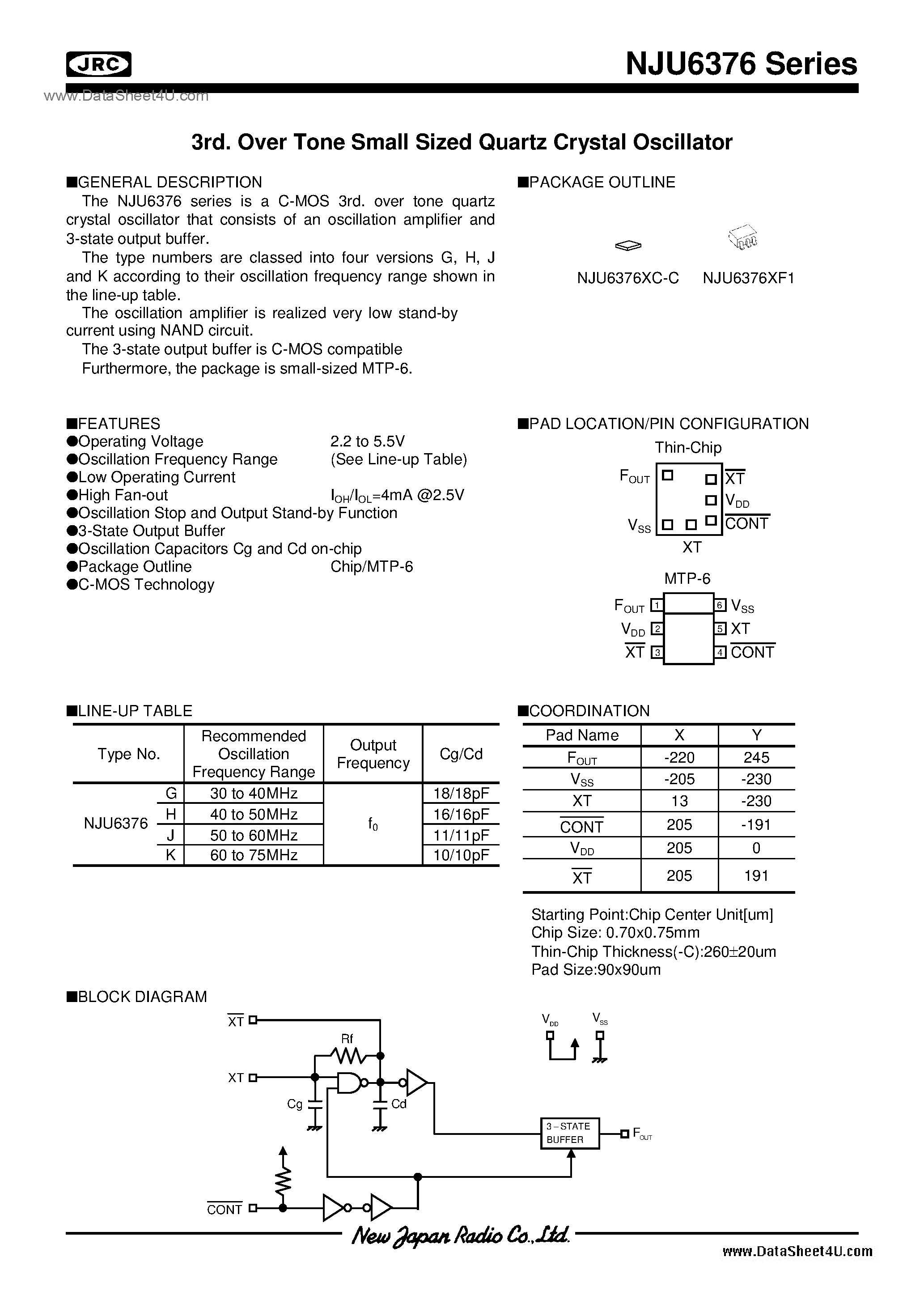Datasheet NJU6376G - 3rd. Over Tone / Chip / SOT-23-6(MTP6) page 1