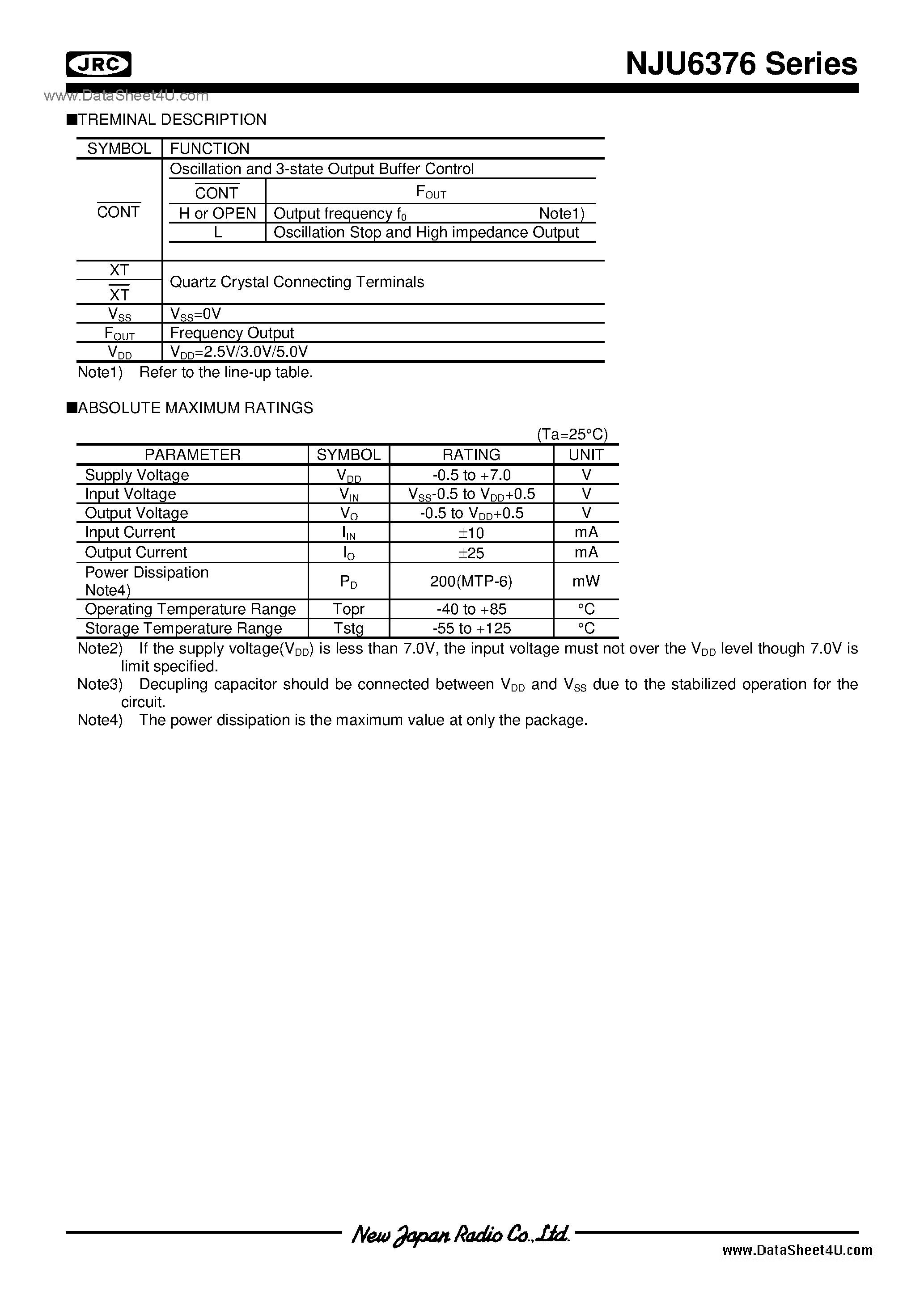 Datasheet NJU6376G - 3rd. Over Tone / Chip / SOT-23-6(MTP6) page 2