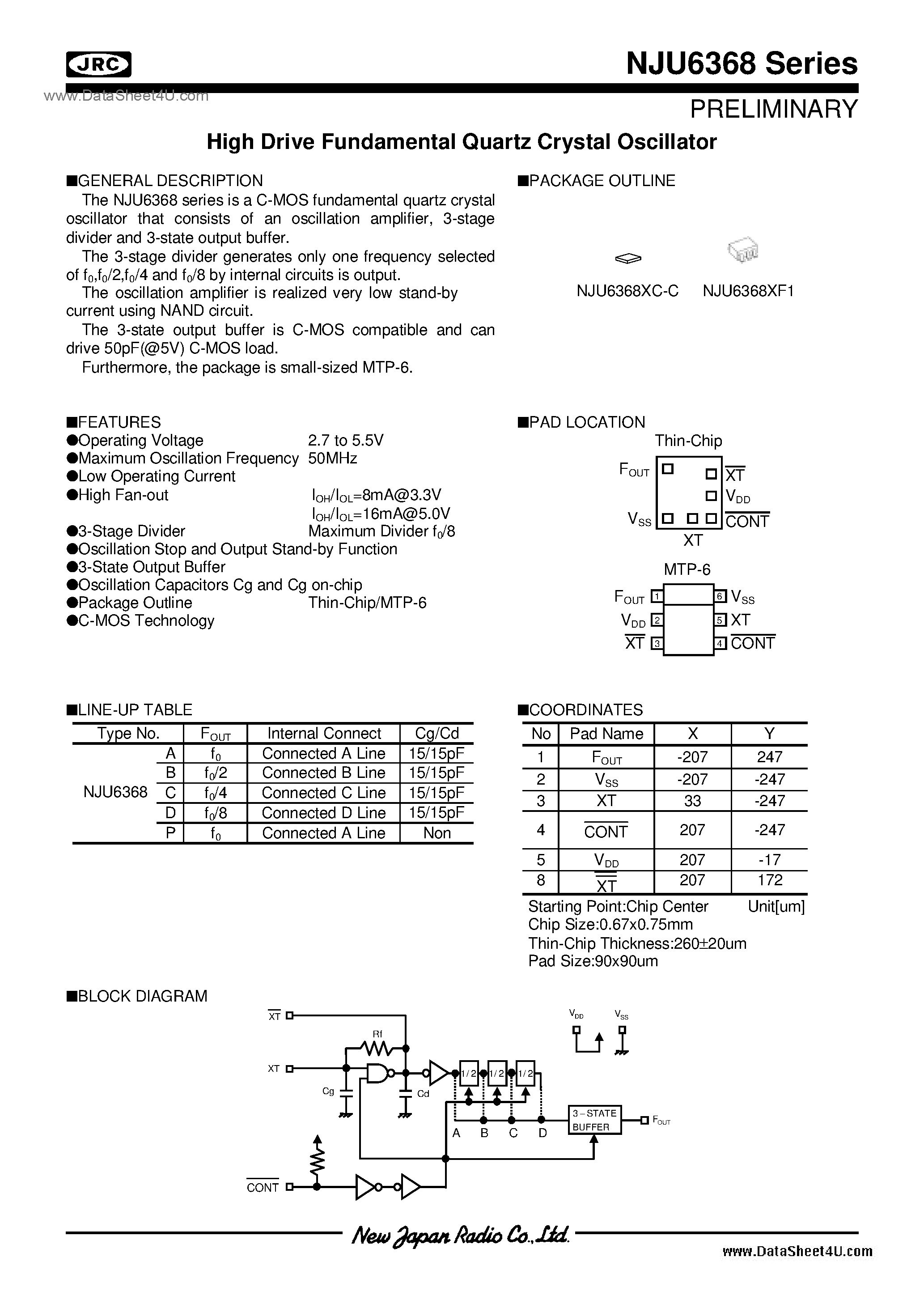 Datasheet NJU6368 - Fundamental / SOT-23-6(MTP6) / Thin-Chip page 1