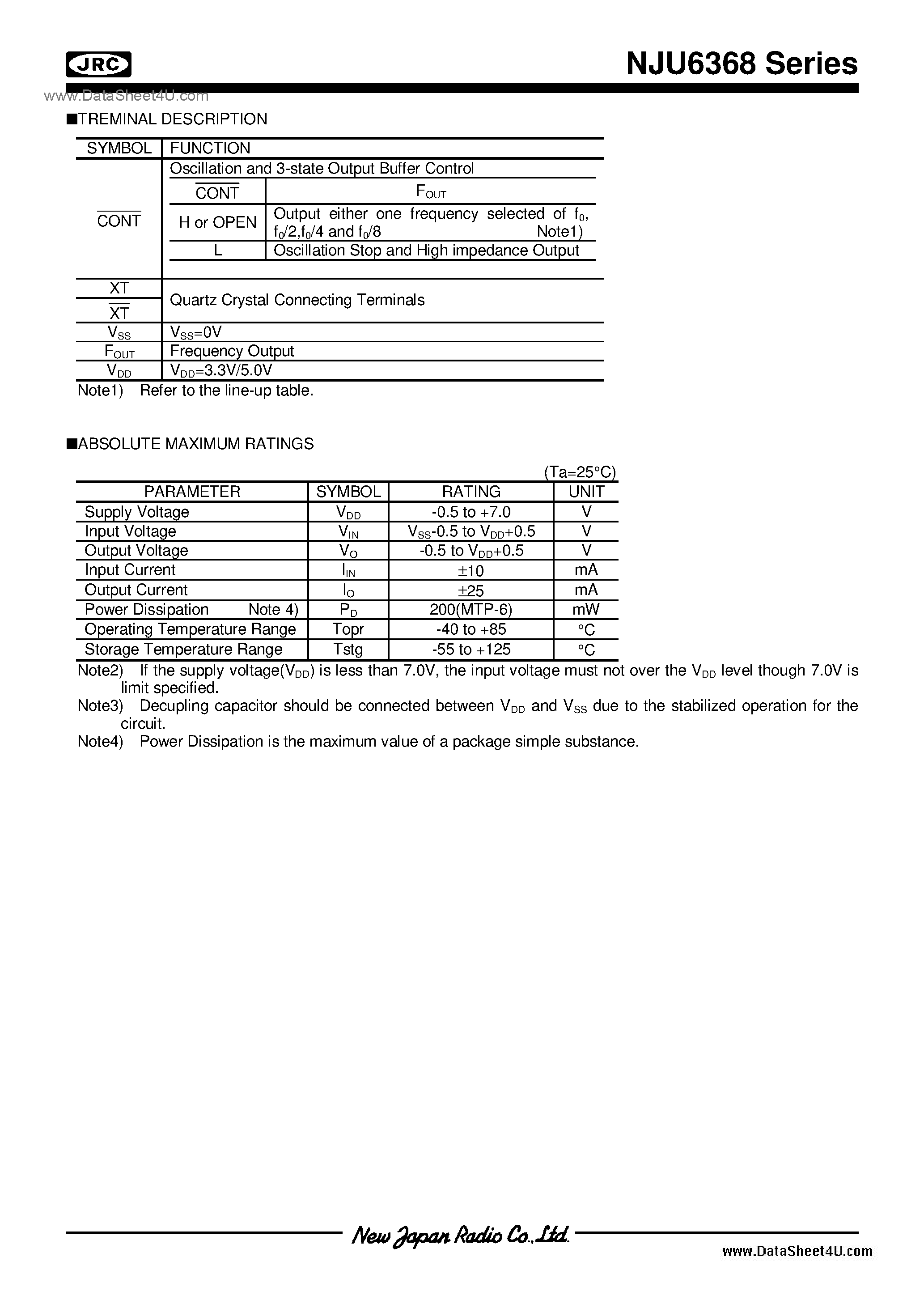 Datasheet NJU6368 - Fundamental / SOT-23-6(MTP6) / Thin-Chip page 2