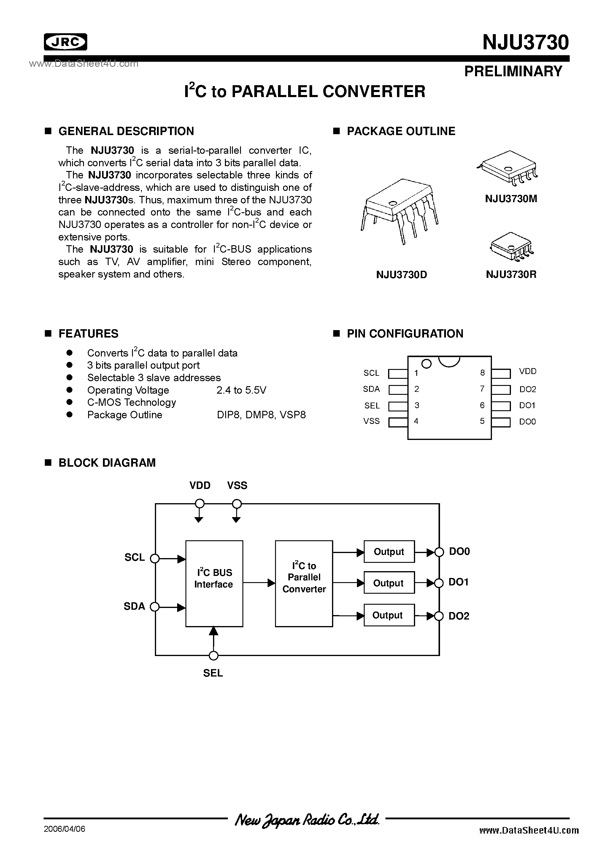Datasheet NJU3730 - 3-Output / DIP8 / DMP8 / VSP8 page 1