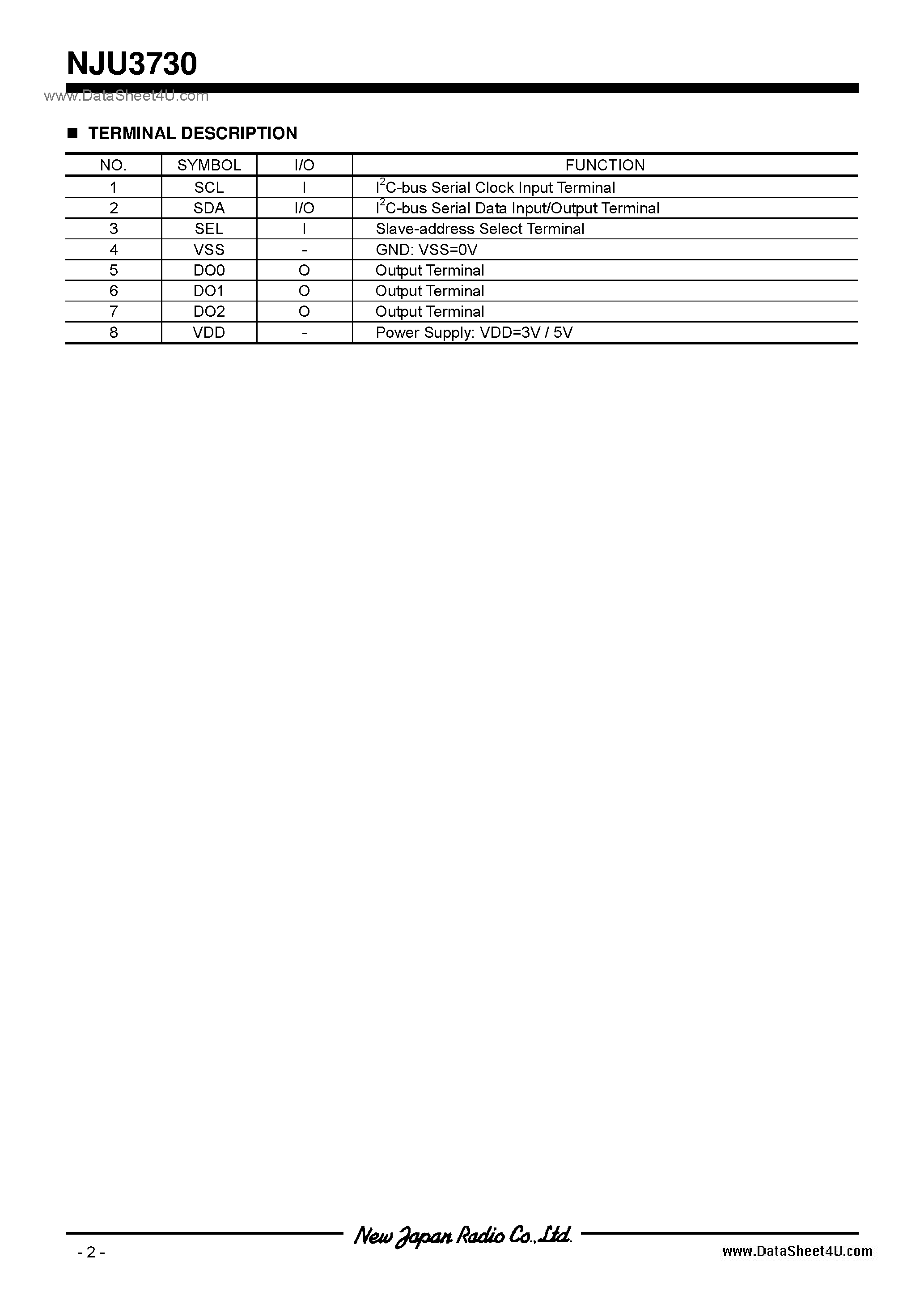 Datasheet NJU3730 - 3-Output / DIP8 / DMP8 / VSP8 page 2