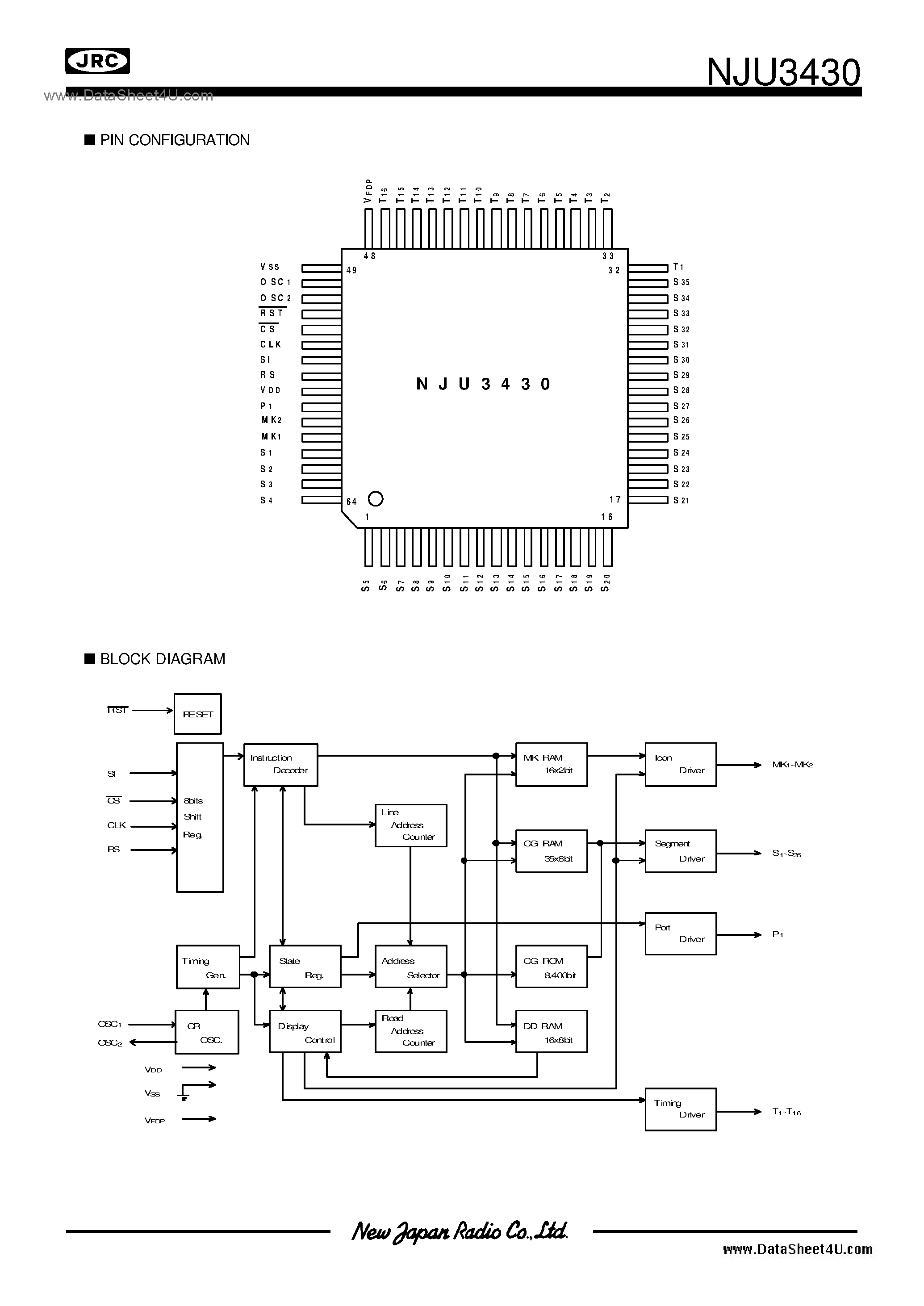 Datasheet NJU3430 - 16 characters 1 line / QFP64-G1 page 2