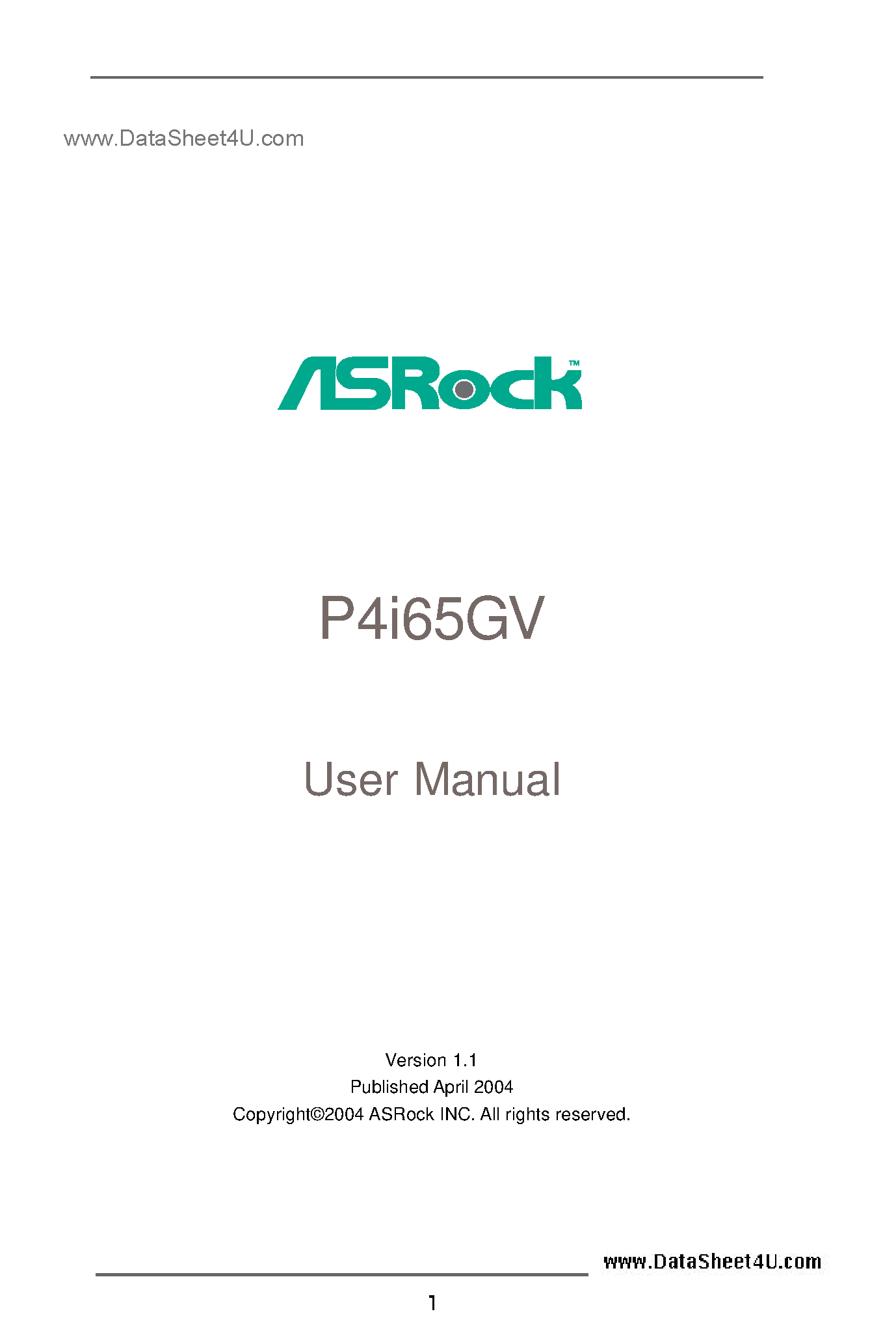 Даташит P4I65GV - User Manual страница 1