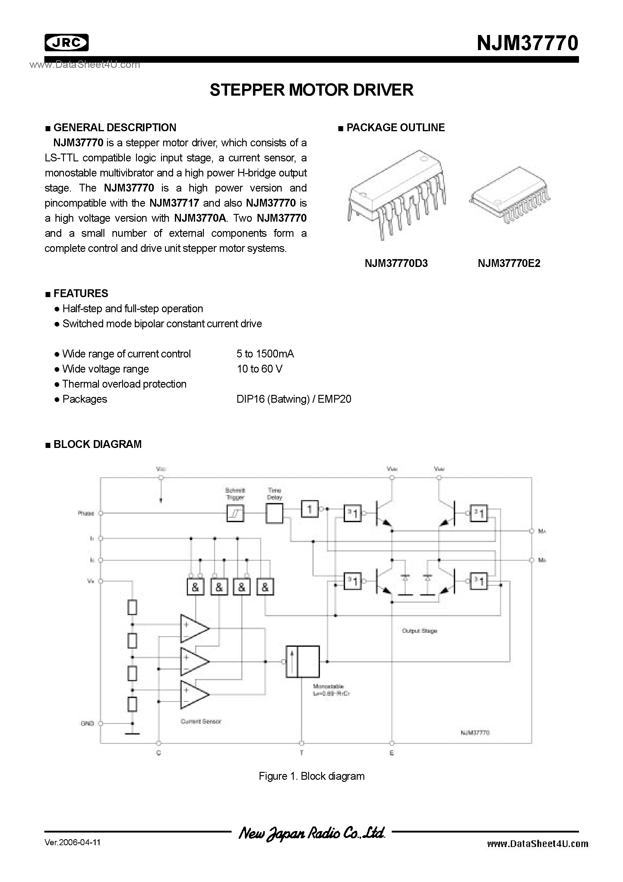 Даташит NJM37770 - Stepper Motor / DIP16-D3 / EMP20-E2 страница 1