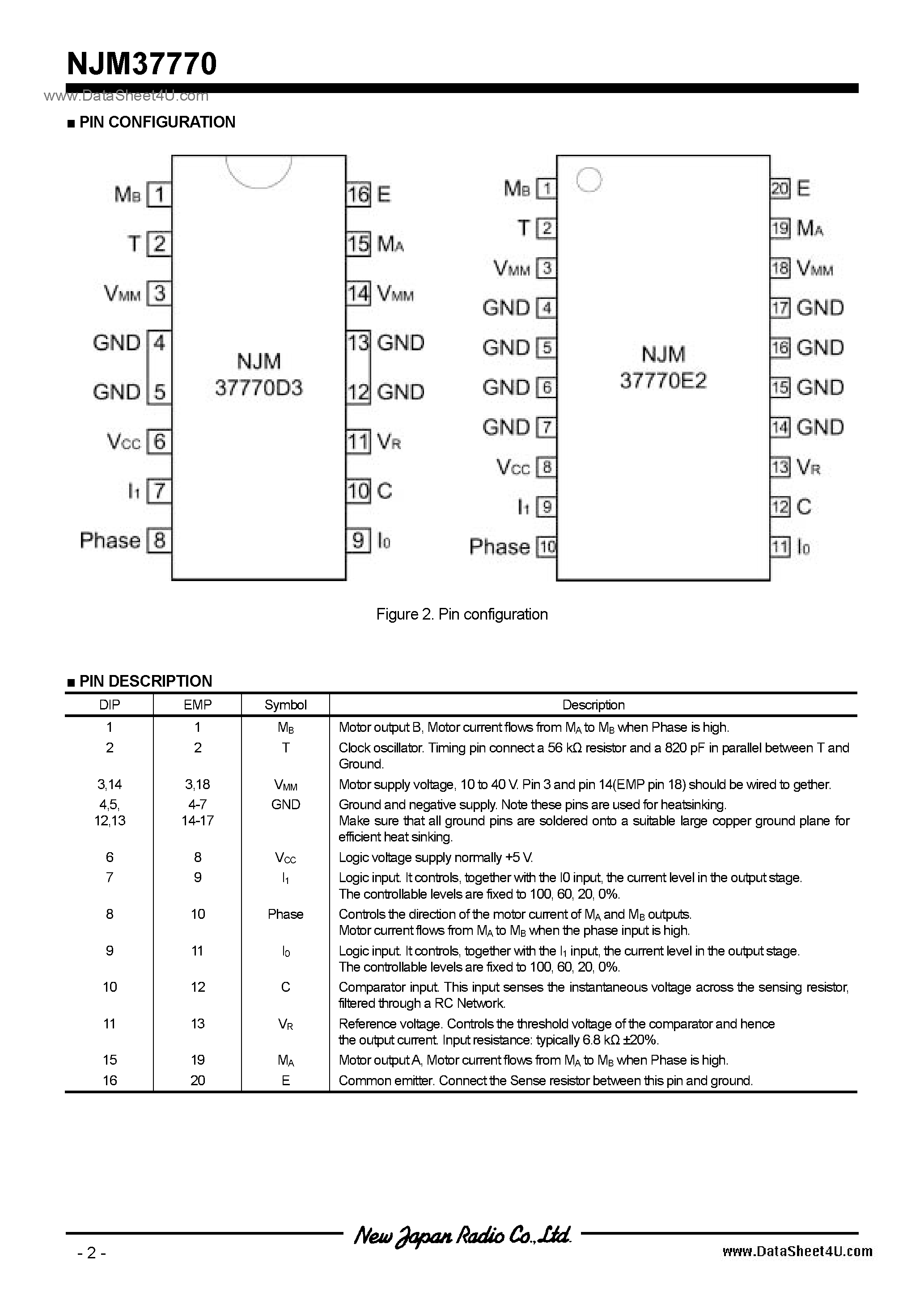 Даташит NJM37770 - Stepper Motor / DIP16-D3 / EMP20-E2 страница 2
