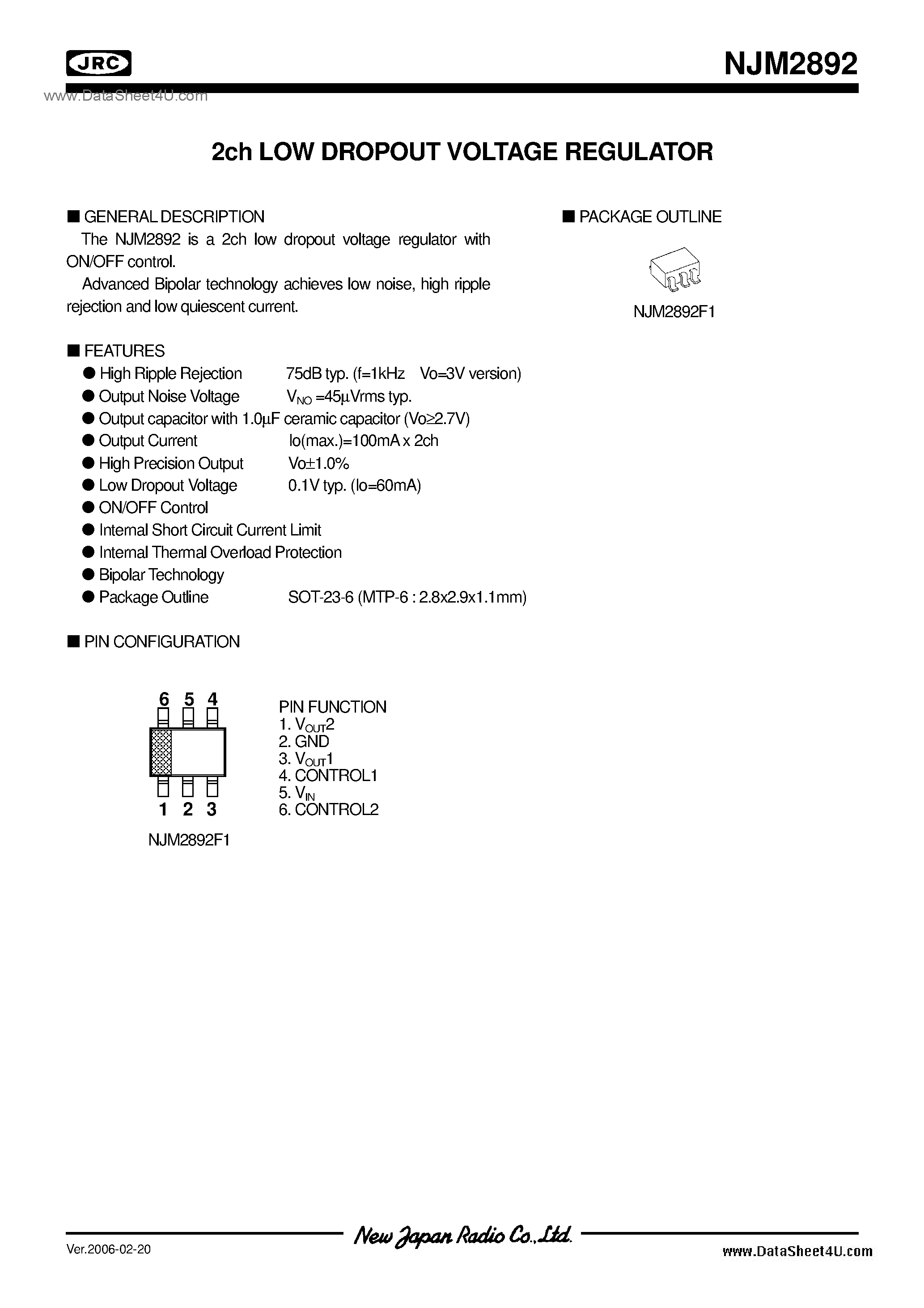 Datasheet NJM2892 - 1.5 page 1