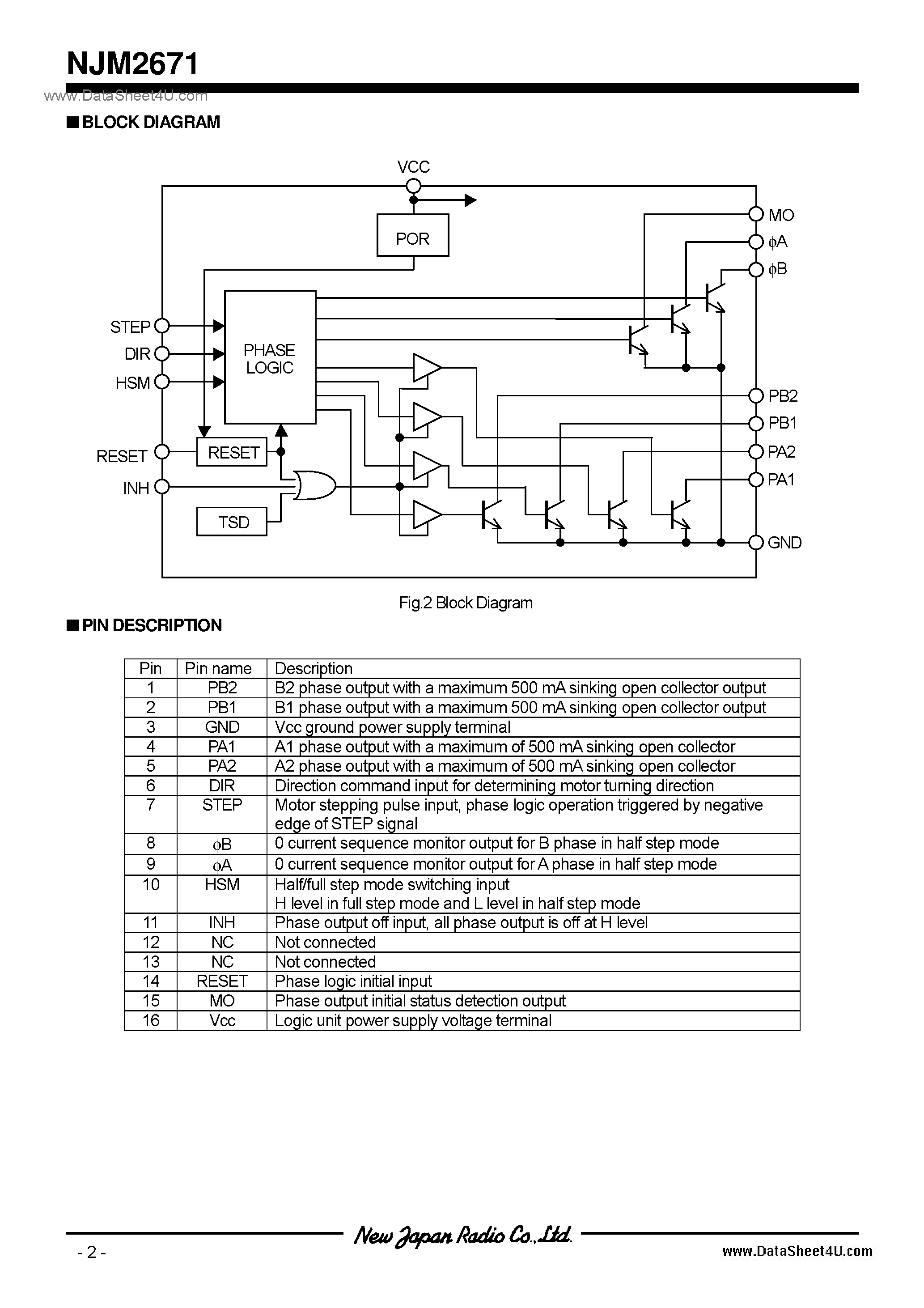 Даташит NJM2671 - Stepper Motor / DIP16-D2 / EMP16-E2 страница 2