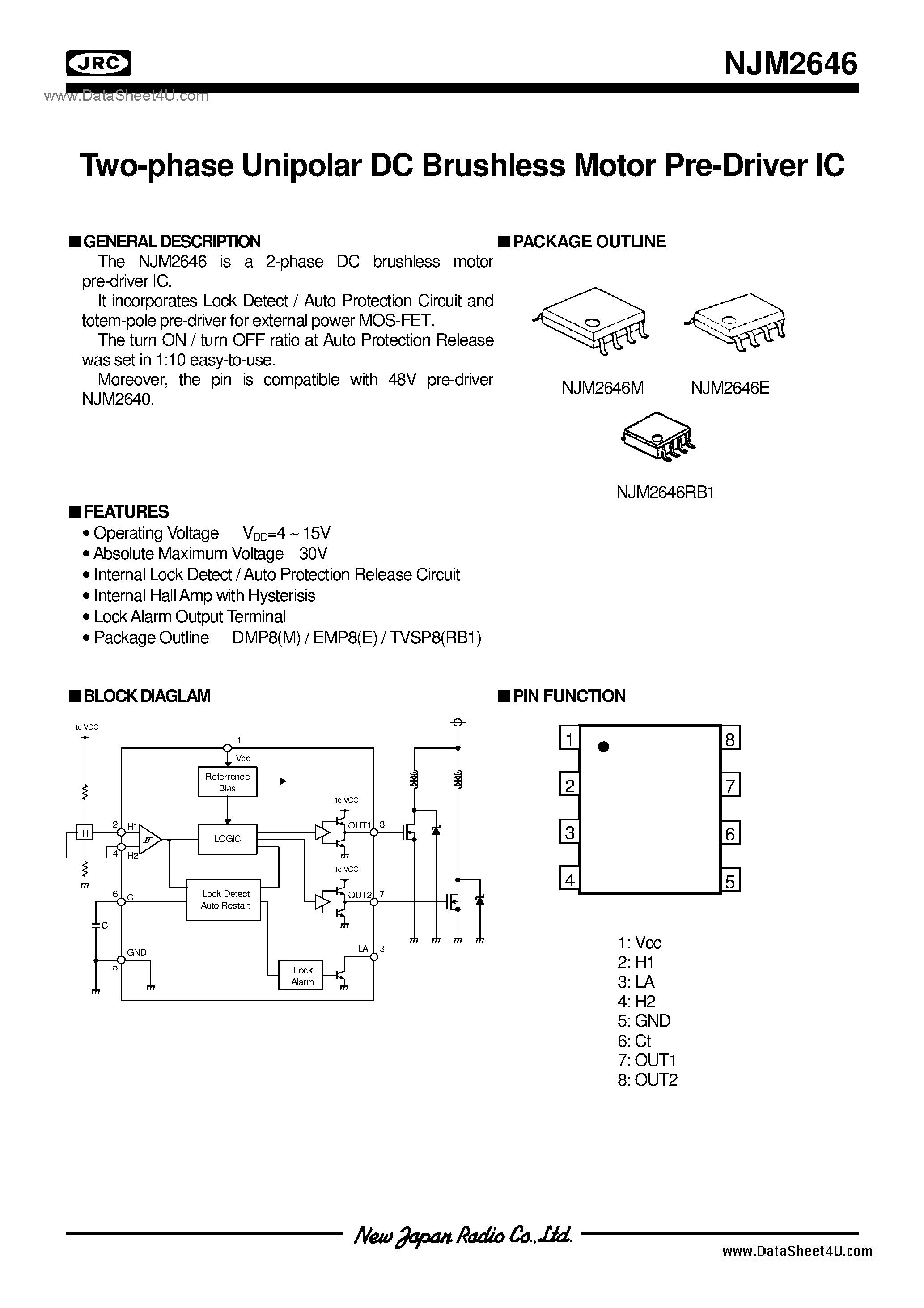 Datasheet NJM2646 - FAN Motor / DMP8 / EMP8 / TVSP8 page 1