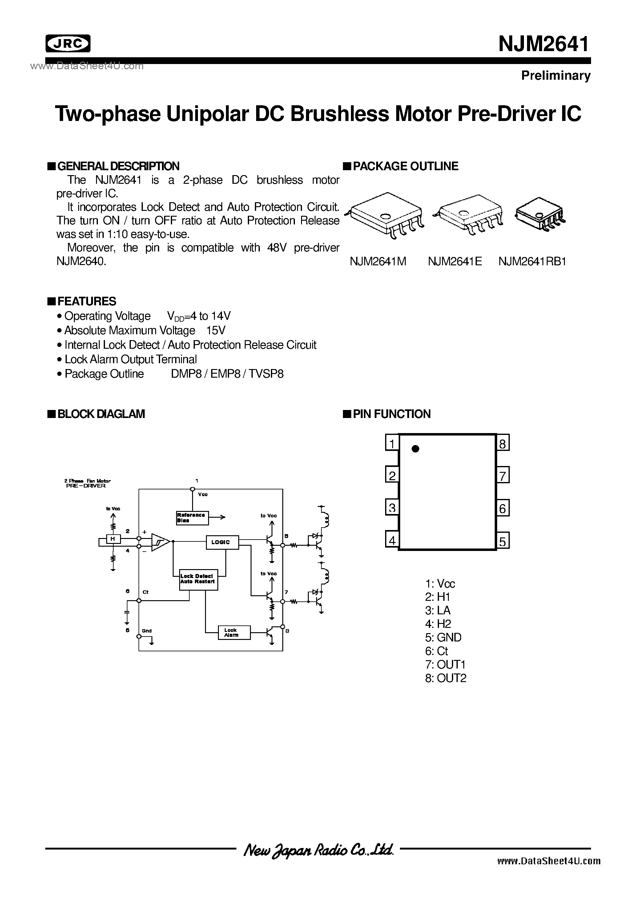 Datasheet NJM2641 - FAN Motor / DMP8 / EMP8 / TVSP8 page 1