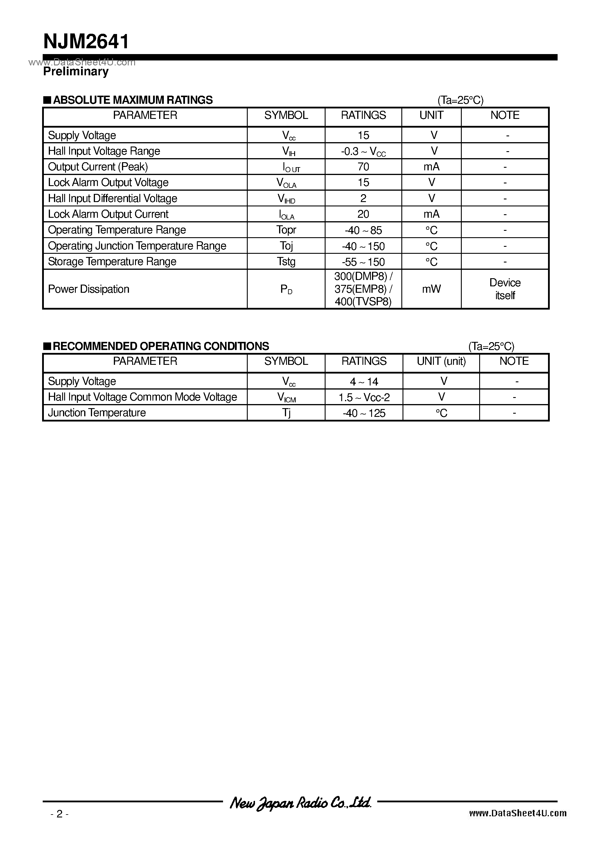 Datasheet NJM2641 - FAN Motor / DMP8 / EMP8 / TVSP8 page 2