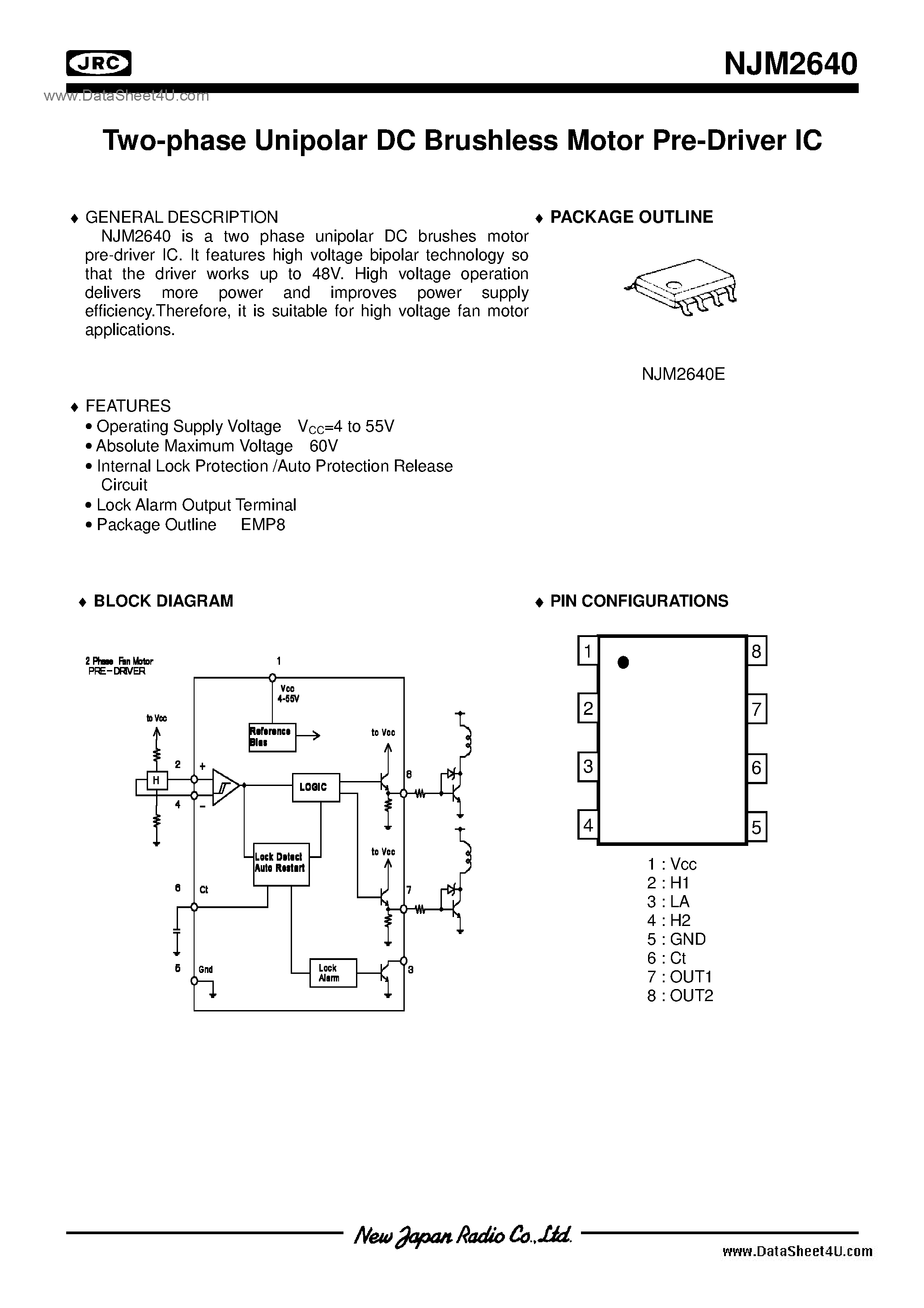 Datasheet NJM2640 - FAN Motor / EMP8 page 1