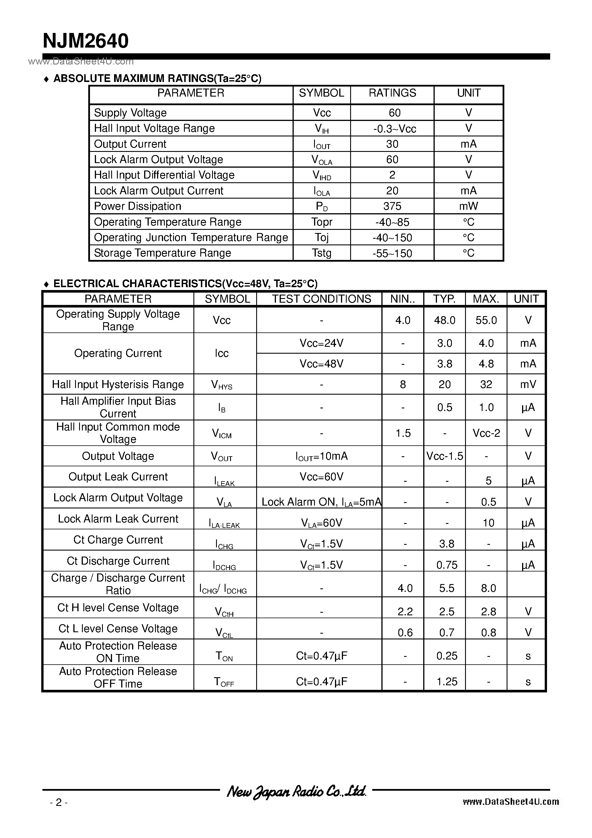 Datasheet NJM2640 - FAN Motor / EMP8 page 2