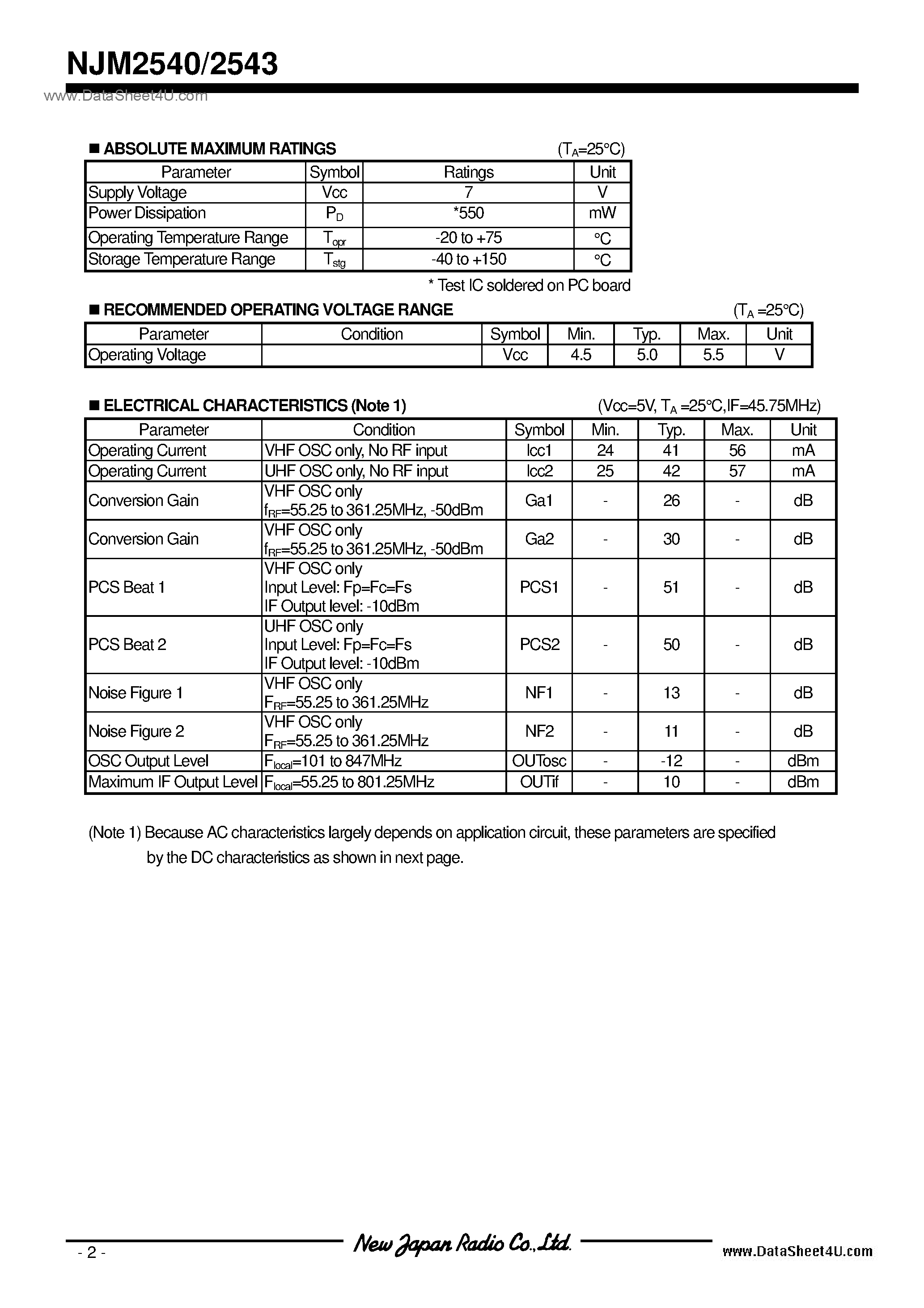 Datasheet NJM2540 - (NJM2540 / NJM2543) 5.0V / SSOP16 page 2