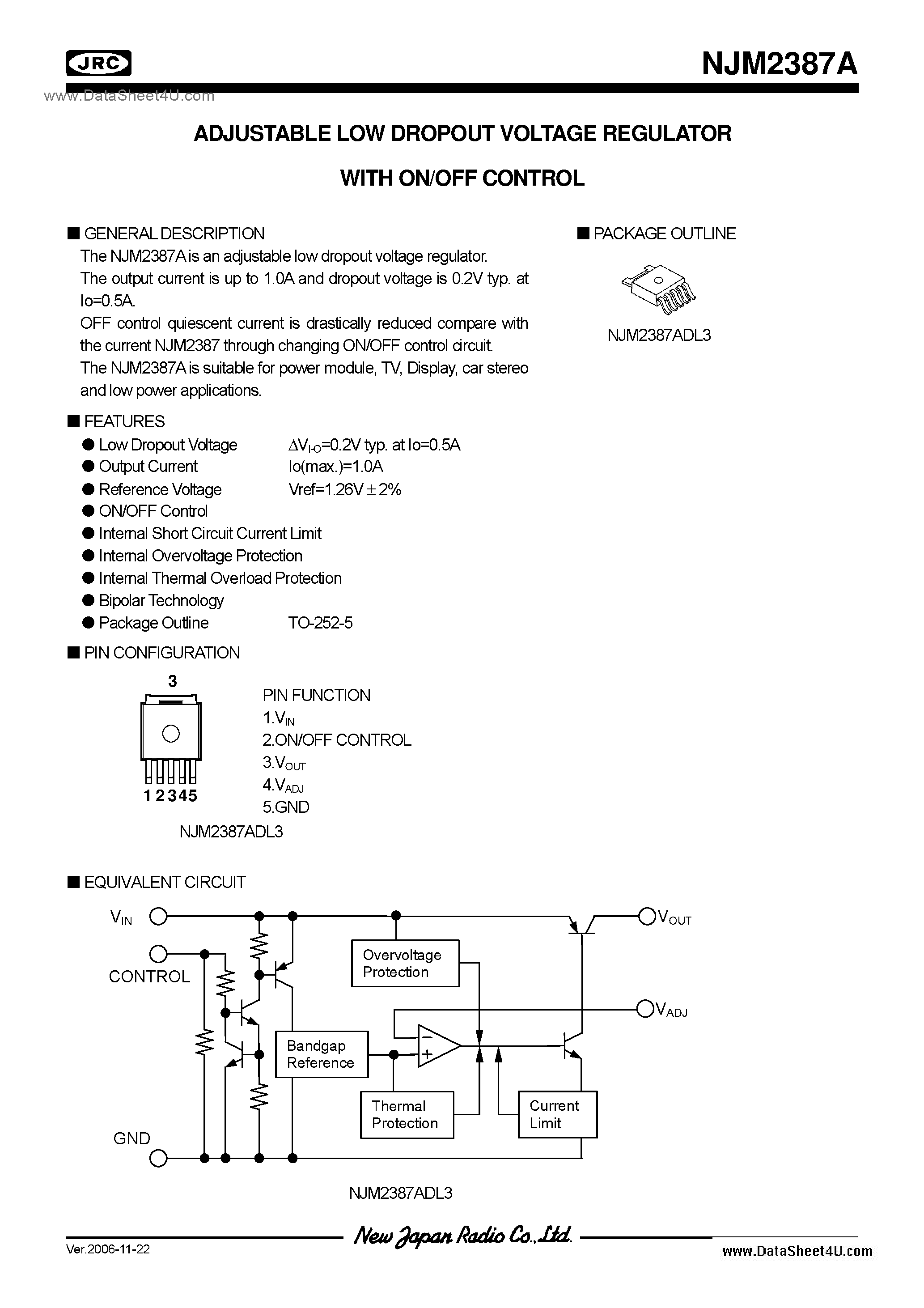 Даташит на микросхему NJM2387A страница 1 Даташит NJM2387A - 1.5 страница 1