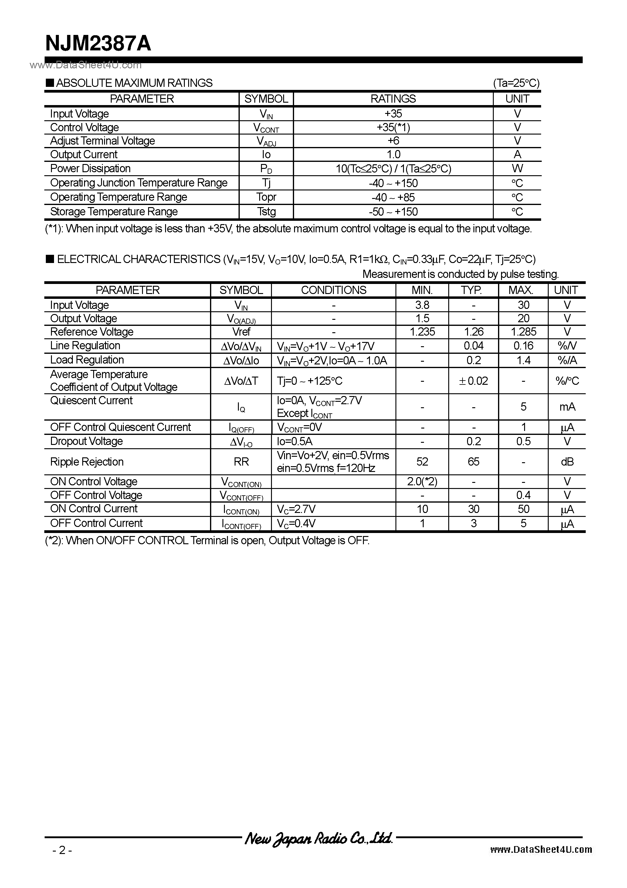 Даташит на микросхему NJM2387A страница 2 Даташит NJM2387A - 1.5 страница 2