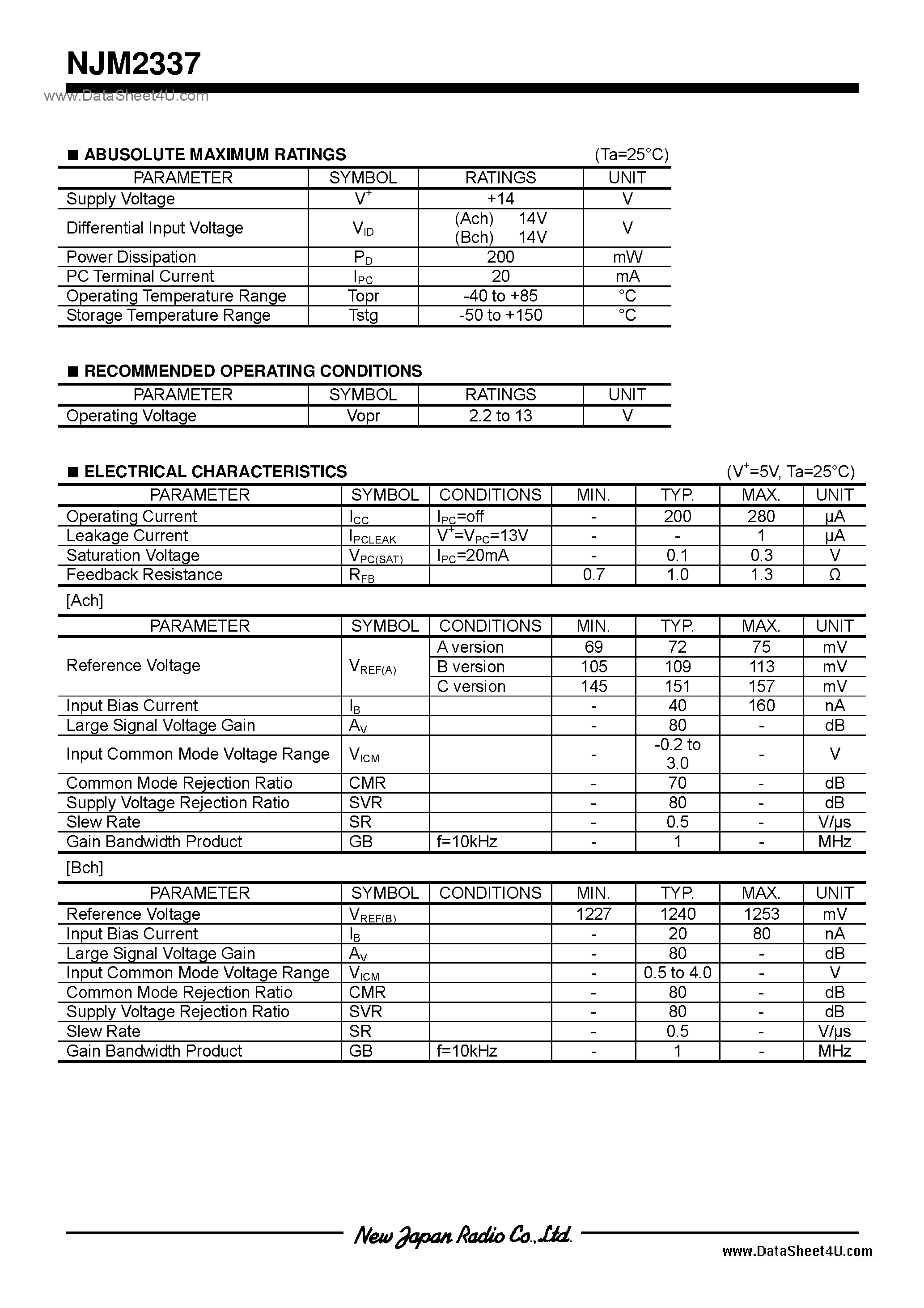 Datasheet NJM2337 - CVCC Control / SOT-23-6(MTP6) page 2