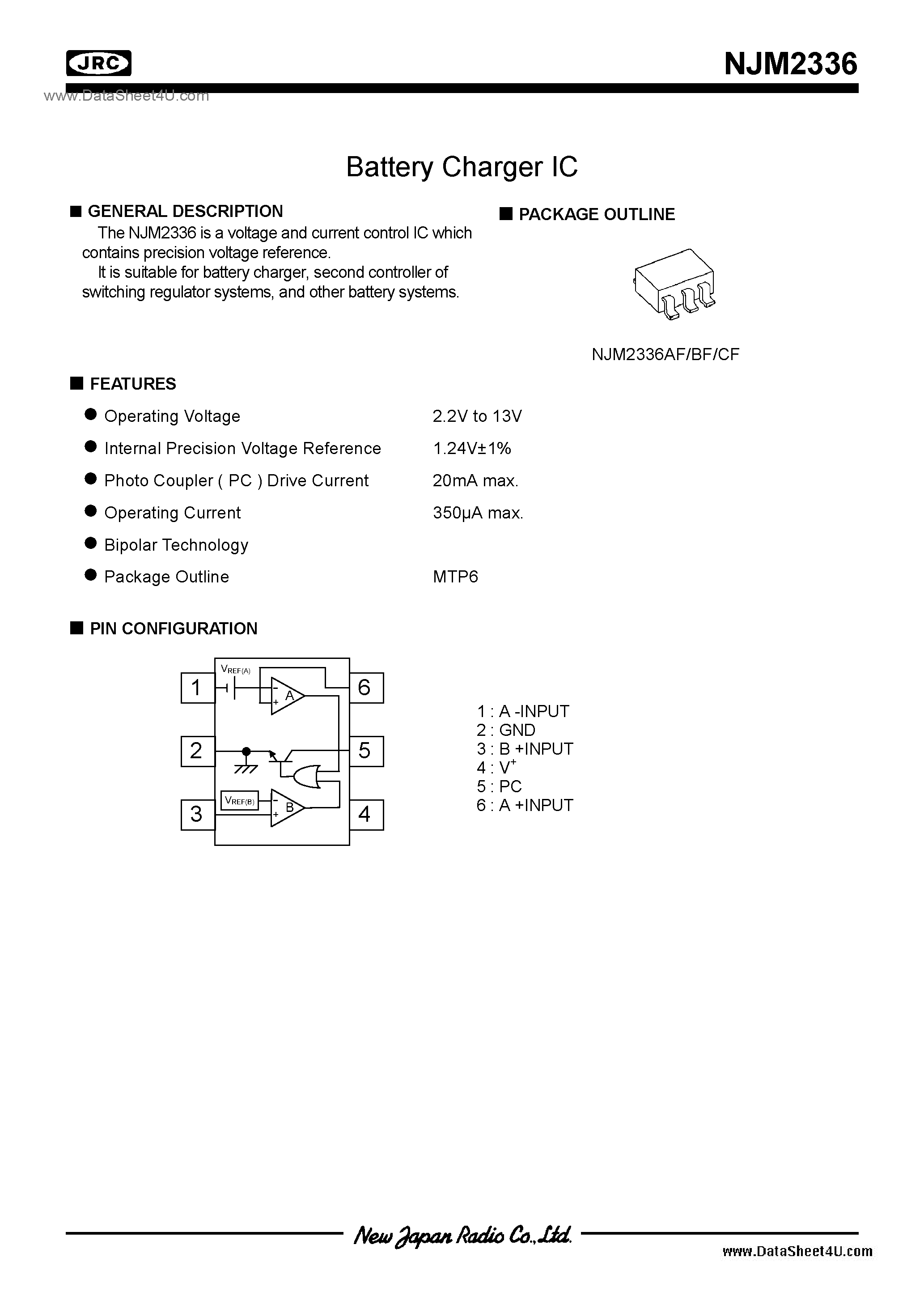 Datasheet NJM2336 - CVCC Control / SOT-23-6(MTP6) page 1
