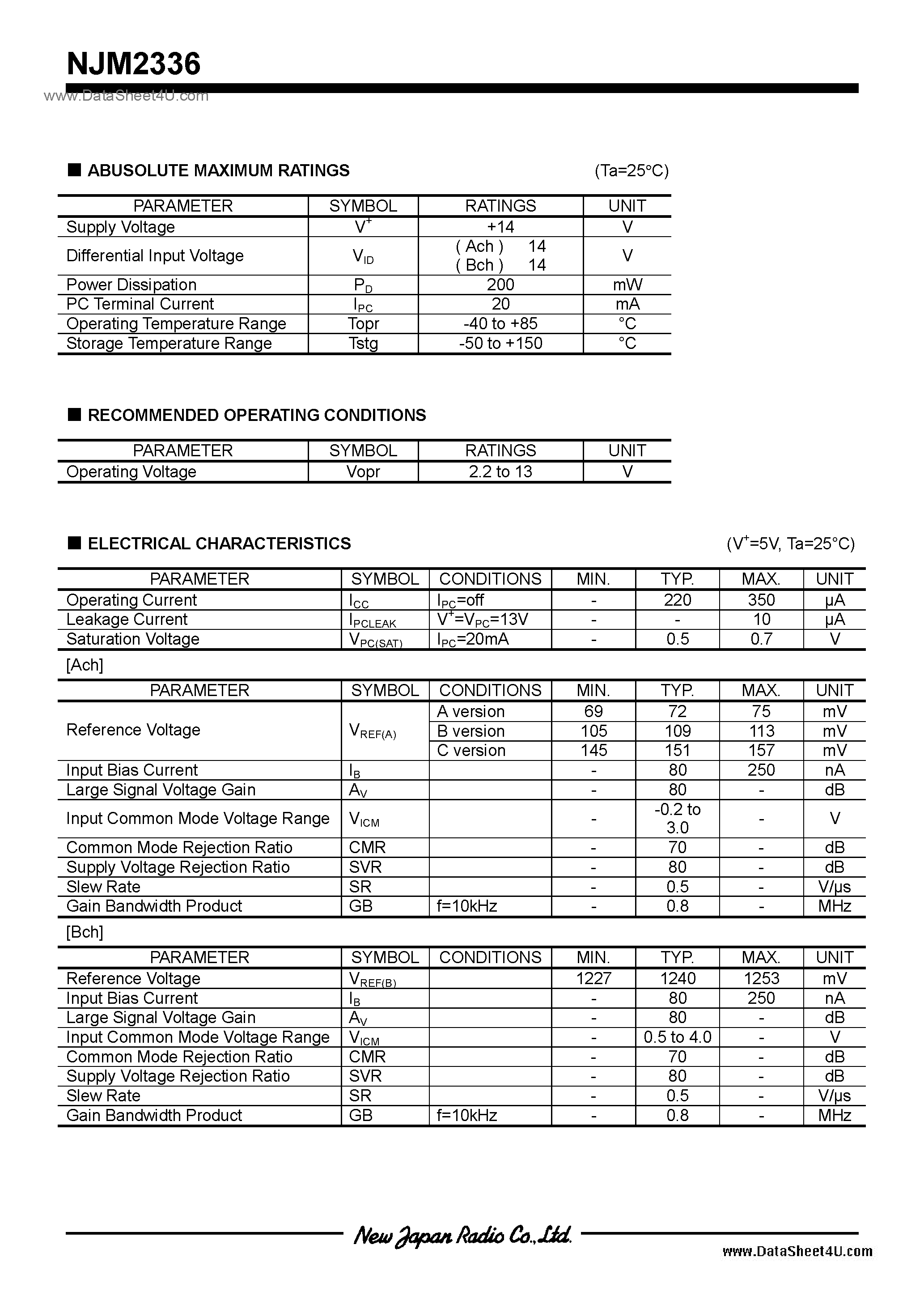 Datasheet NJM2336 - CVCC Control / SOT-23-6(MTP6) page 2