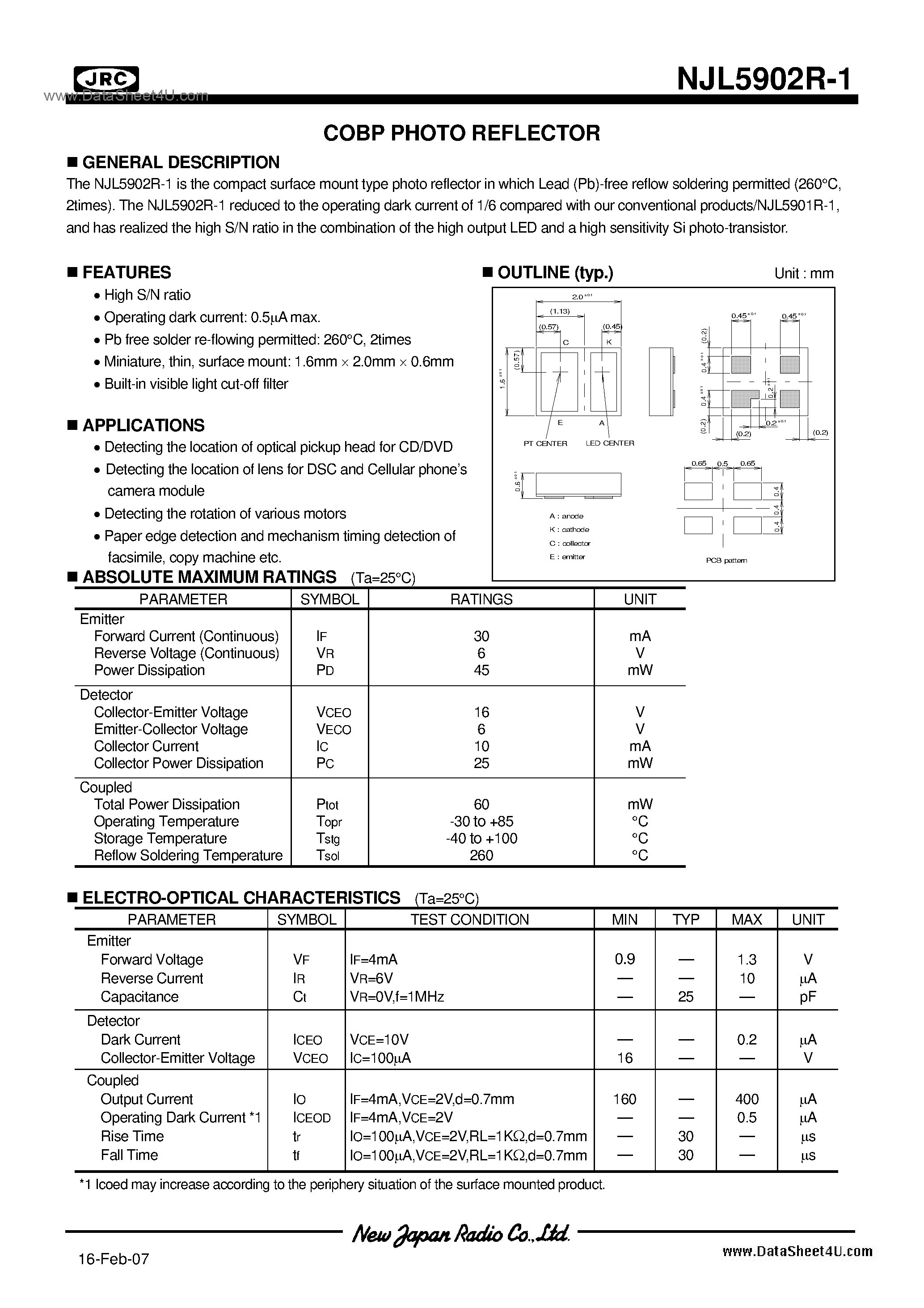 Datasheet NJL5902R-1 - Small Package Type Transistor Output page 1