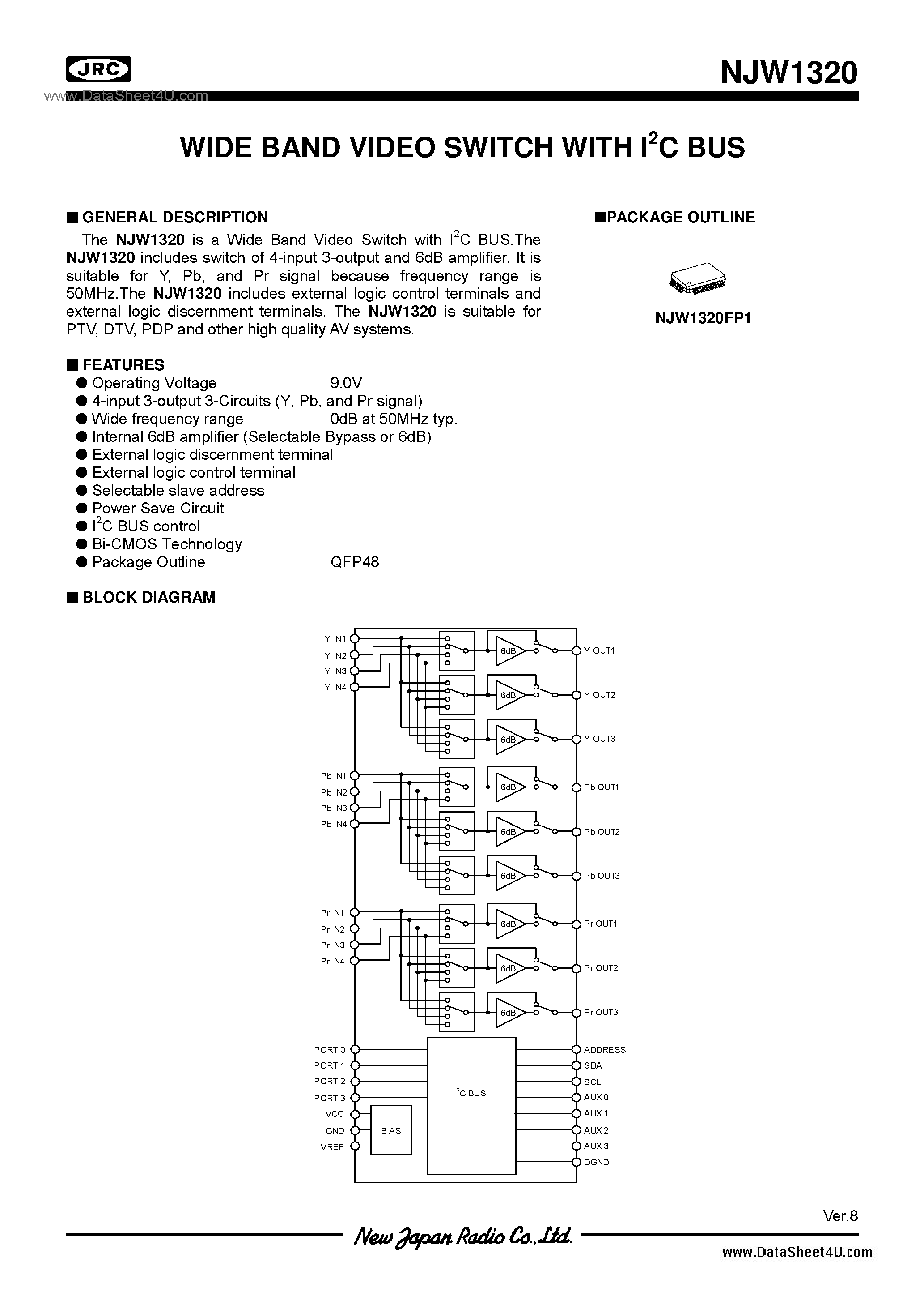 Datasheet NJW1320 - Video Switch / QFP48-P1 page 1