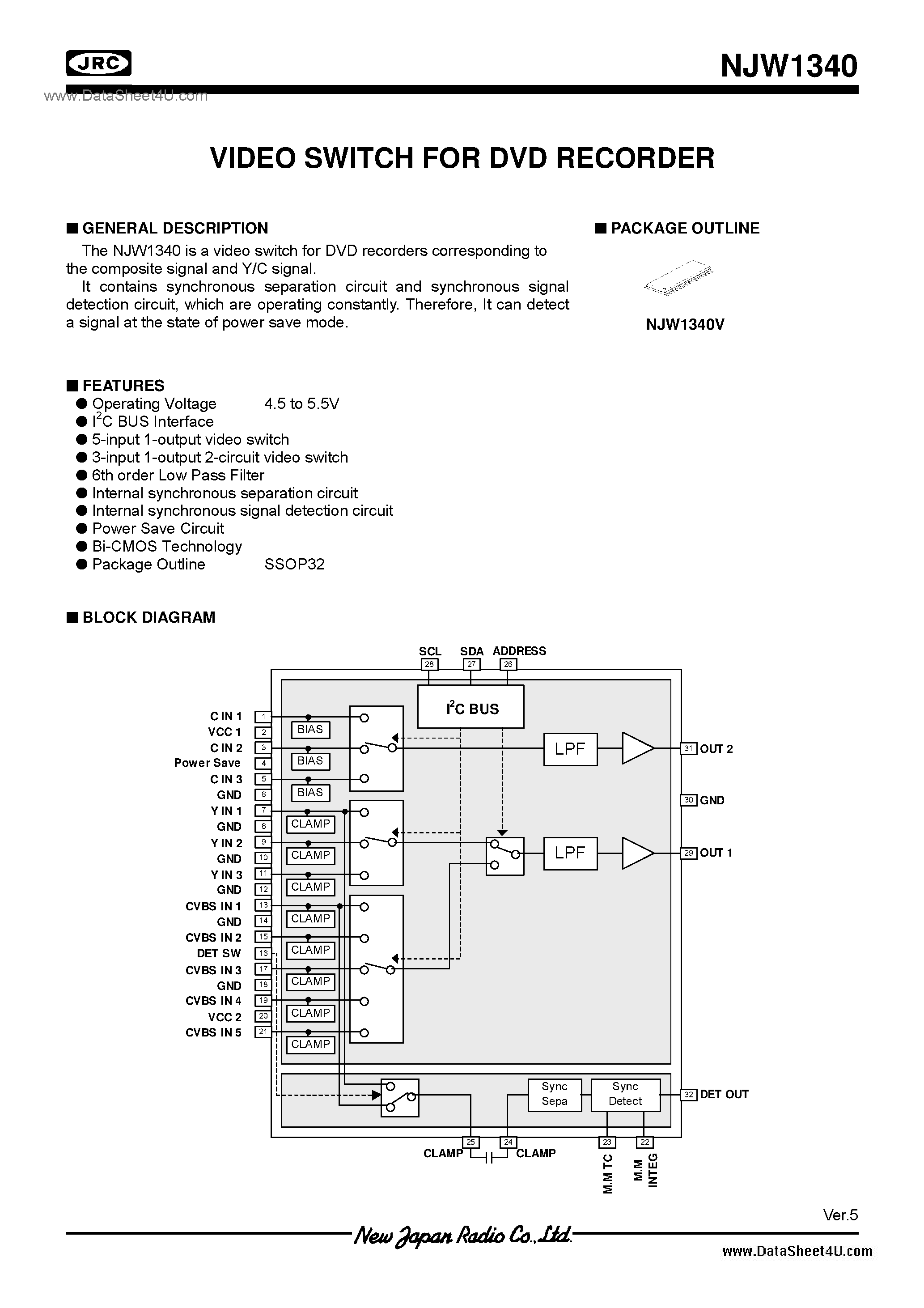 Datasheet NJW1340 - Video Switch / SSOP32 page 1
