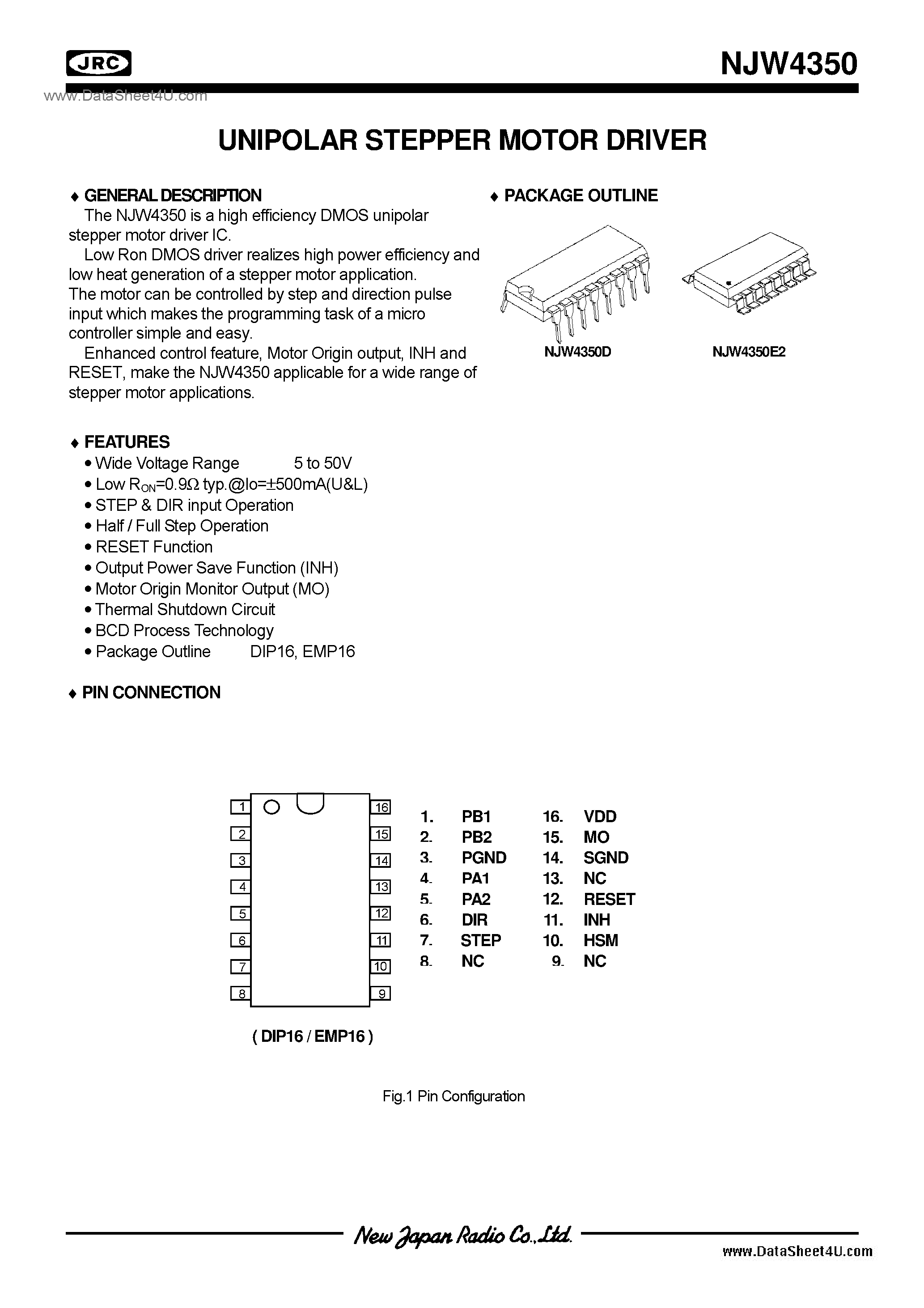 Даташит NJW4350 - Stepper Motor / DIP16 / EMP16-E2 страница 1