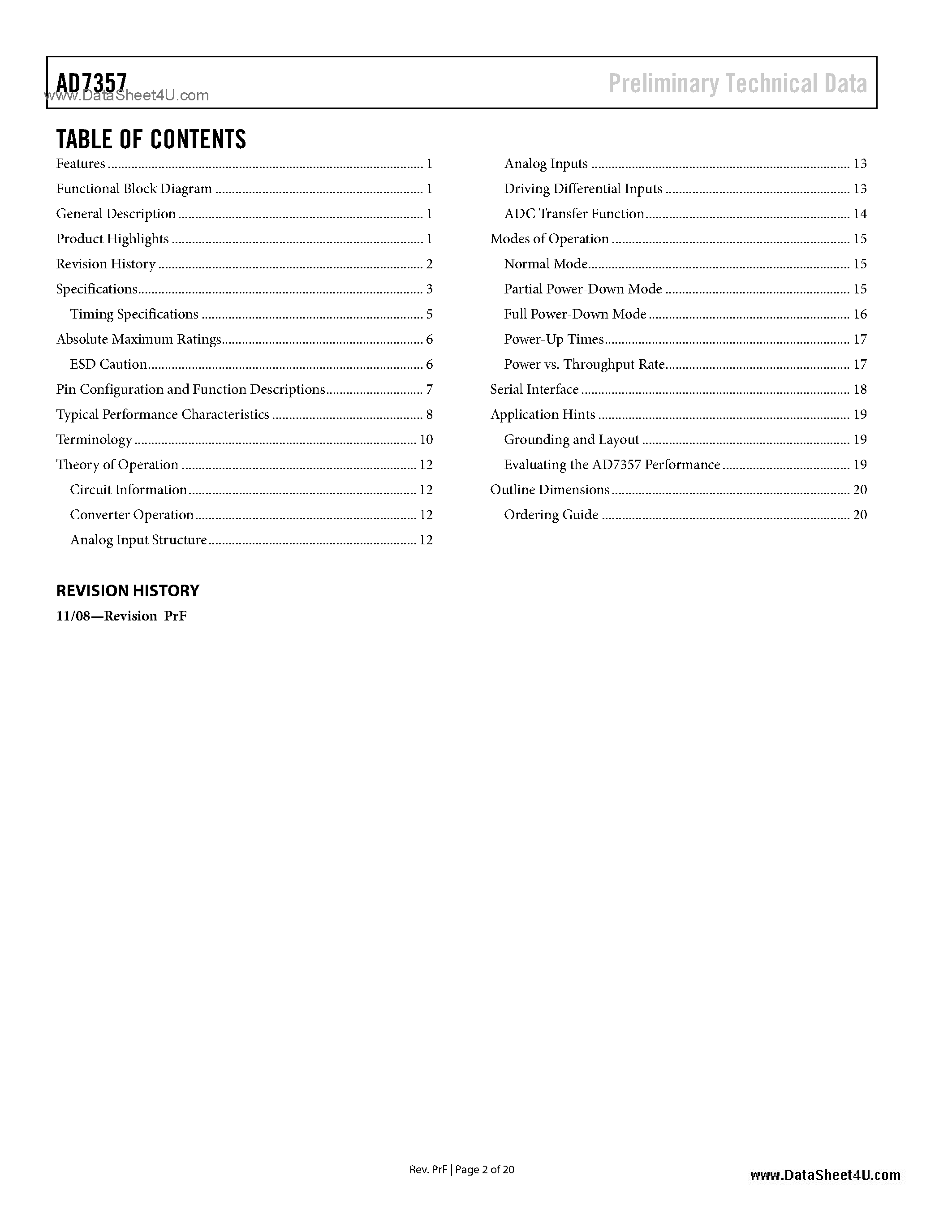 Datasheet AD7357 - SAR ADC page 2