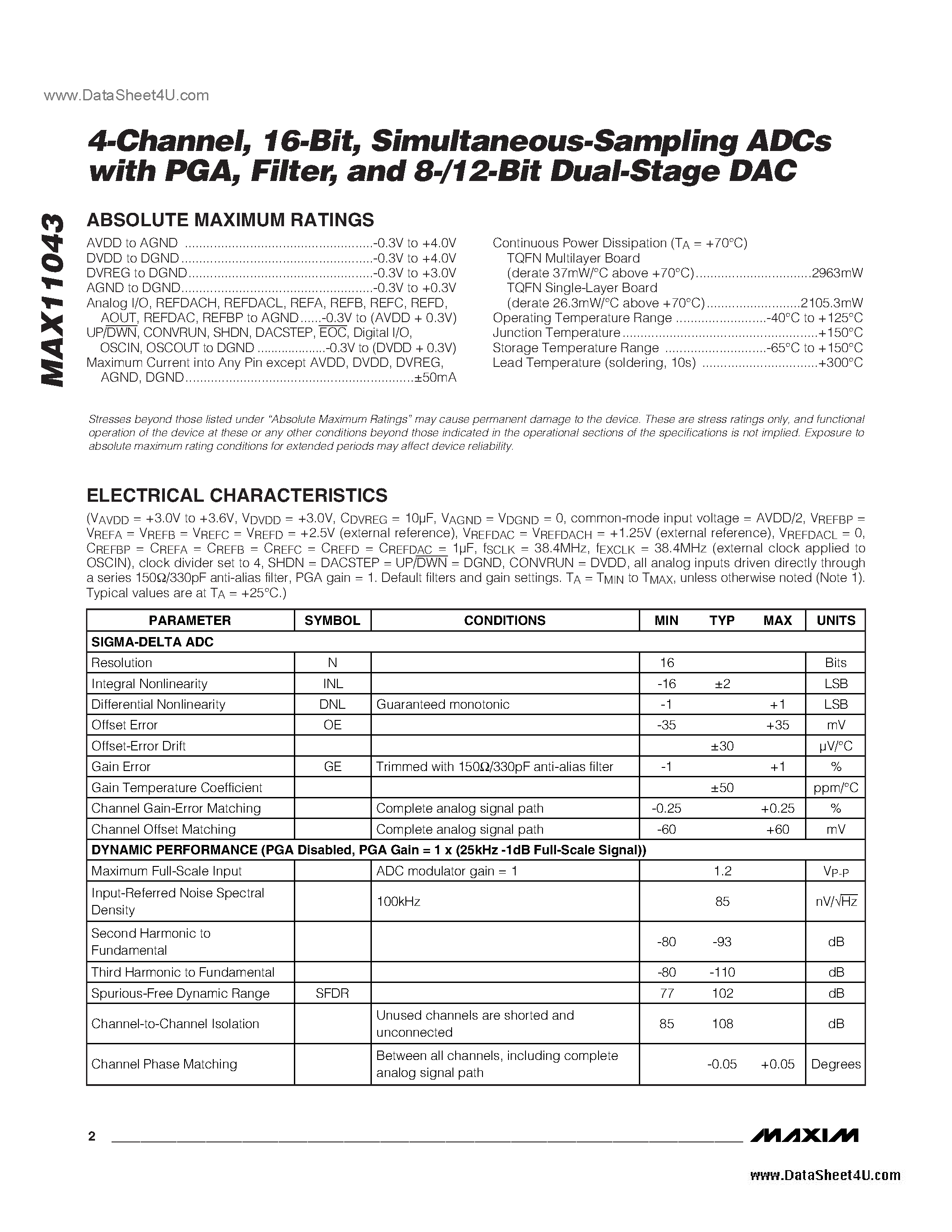 Даташит MAX11043 - Simultaneous Sampling ADCs страница 2