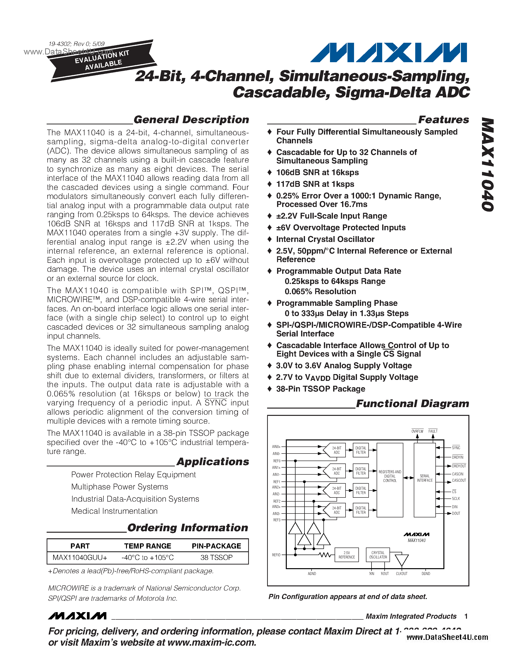 Datasheet MAX11040 - Sigma-Delta ADC page 1