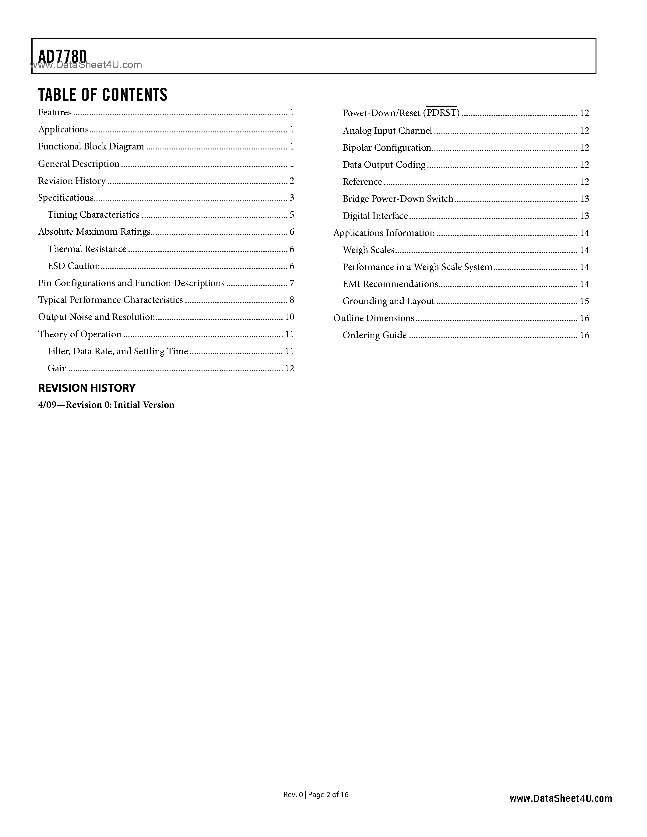 Datasheet AD7780 - 24-Bit Pin-Programmable Low Power ADC page 2